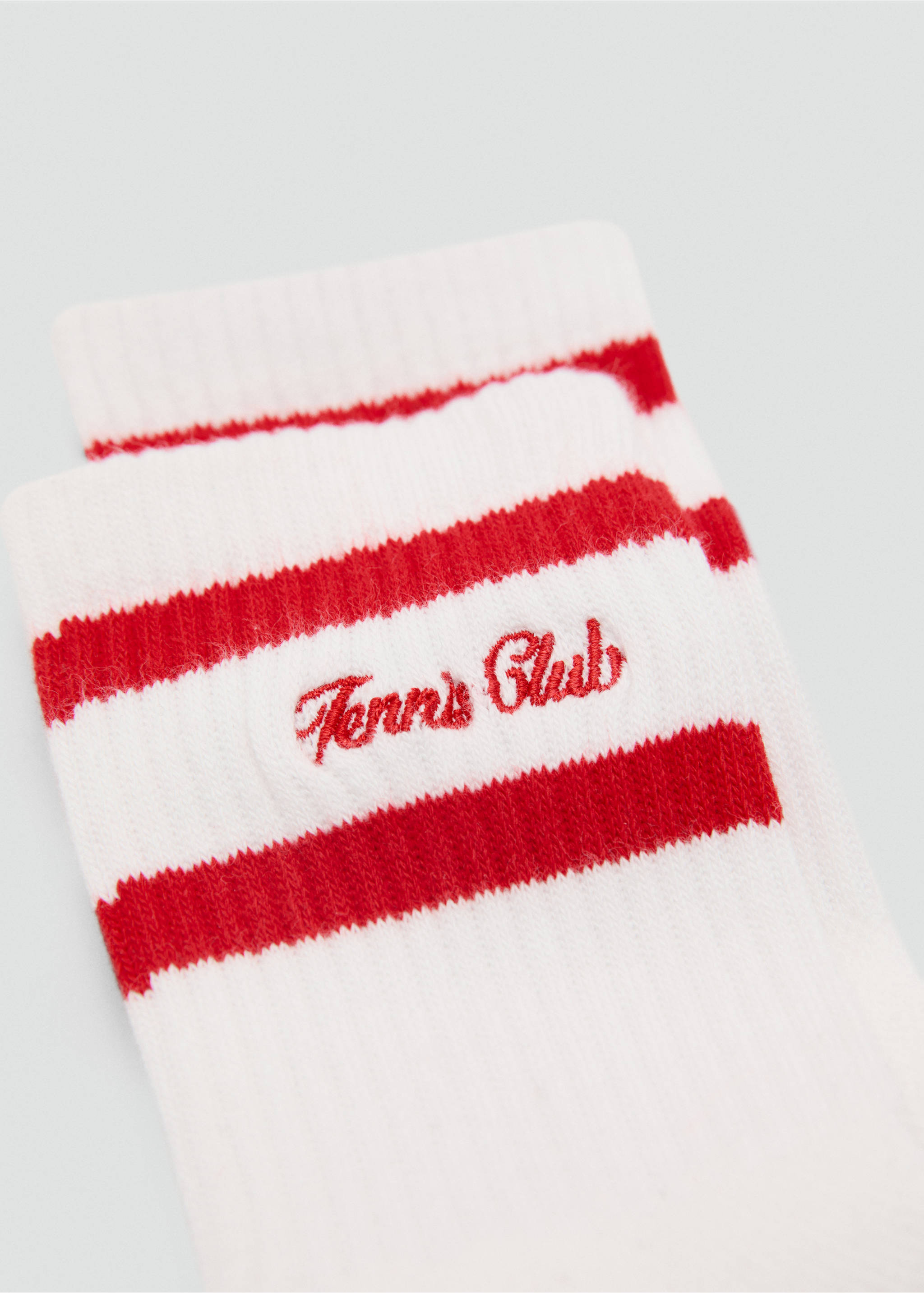 Striped socks with embroidered message - Medium plane, Red. Ref: 87037707-00.