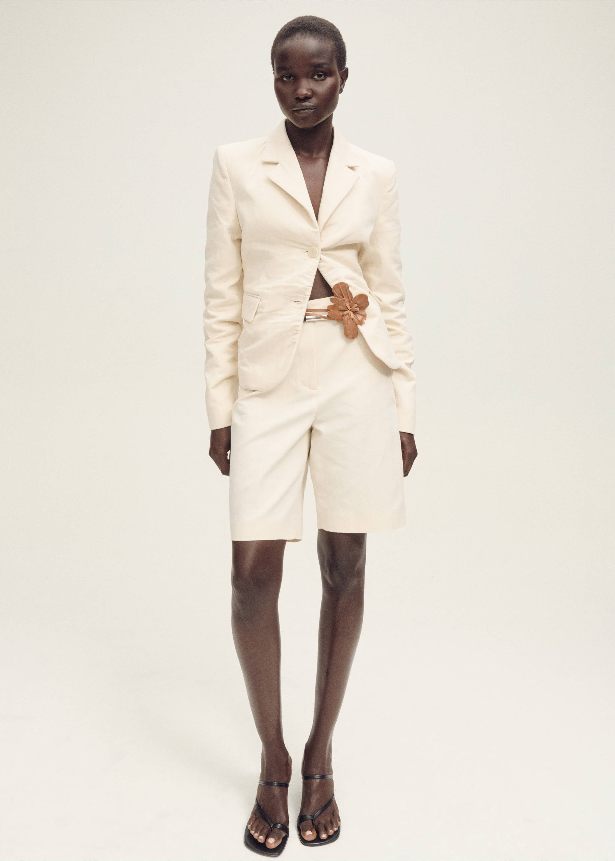 Creased linen-blend suit jacket - General plane, Ecru. Ref: 87037717-00.