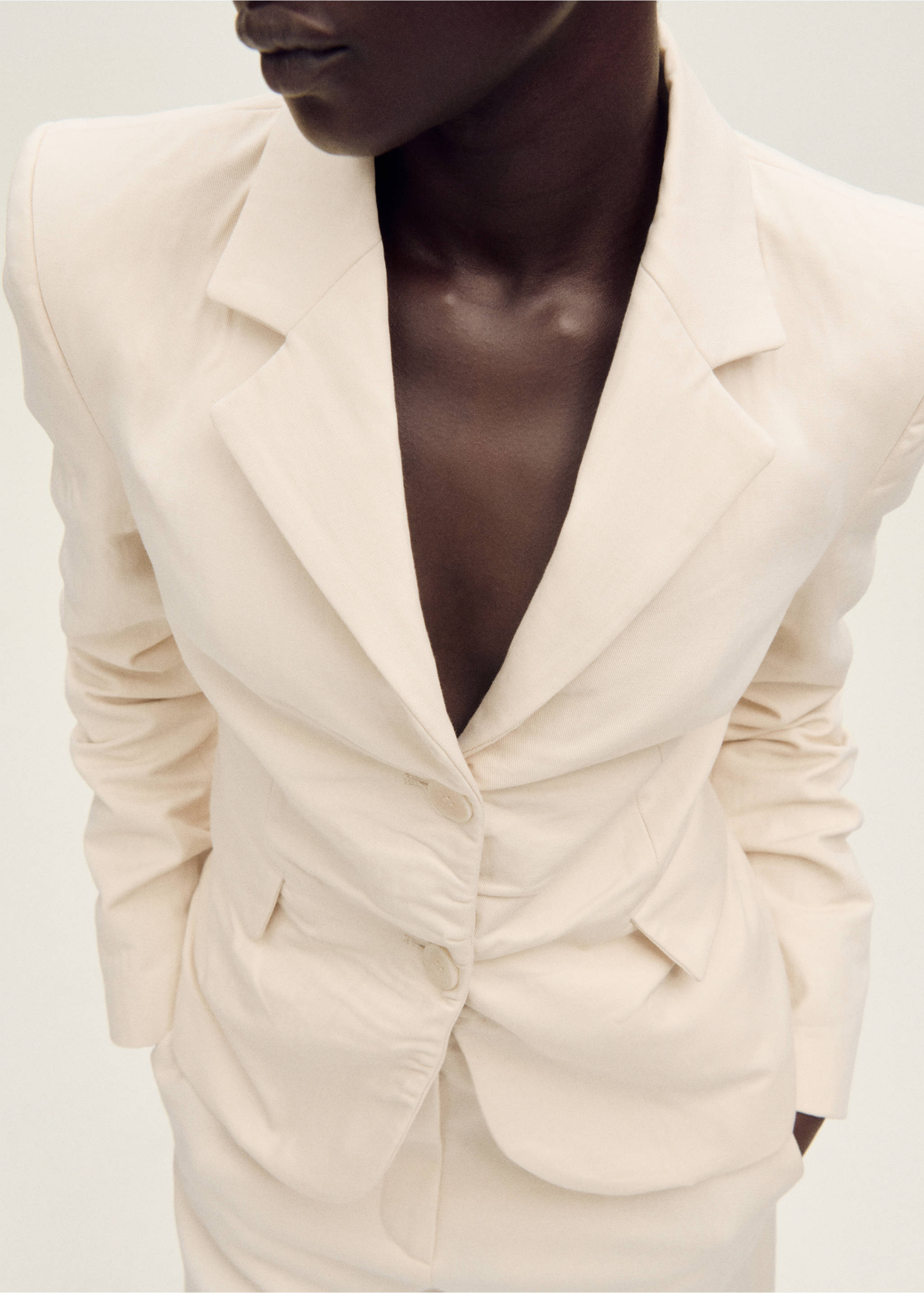 Creased linen-blend suit jacket - Medium plane, Ecru. Ref: 87037717-00.