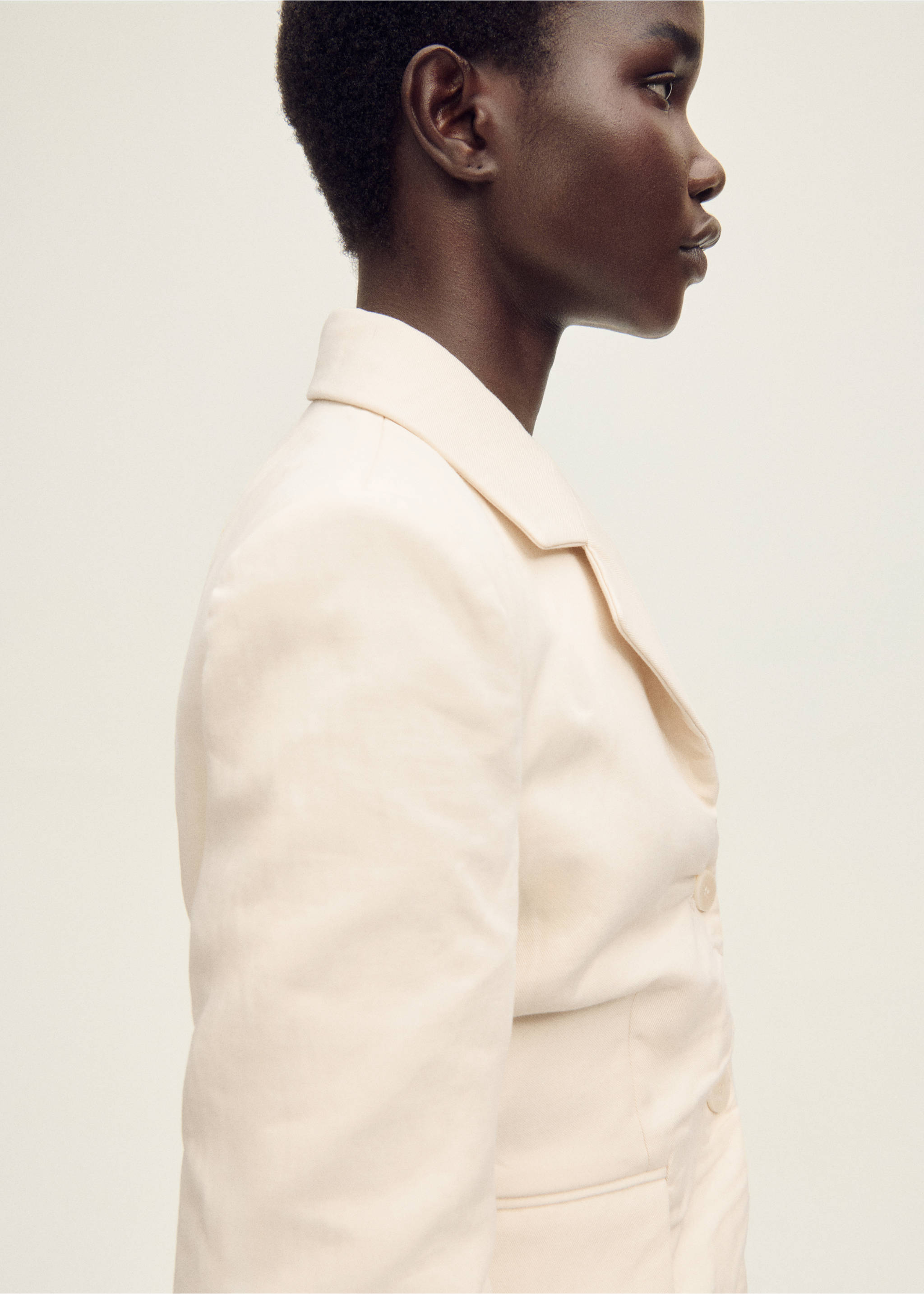 Creased linen-blend suit jacket - Details of the article 1, Ecru. Ref: 87037717-00.