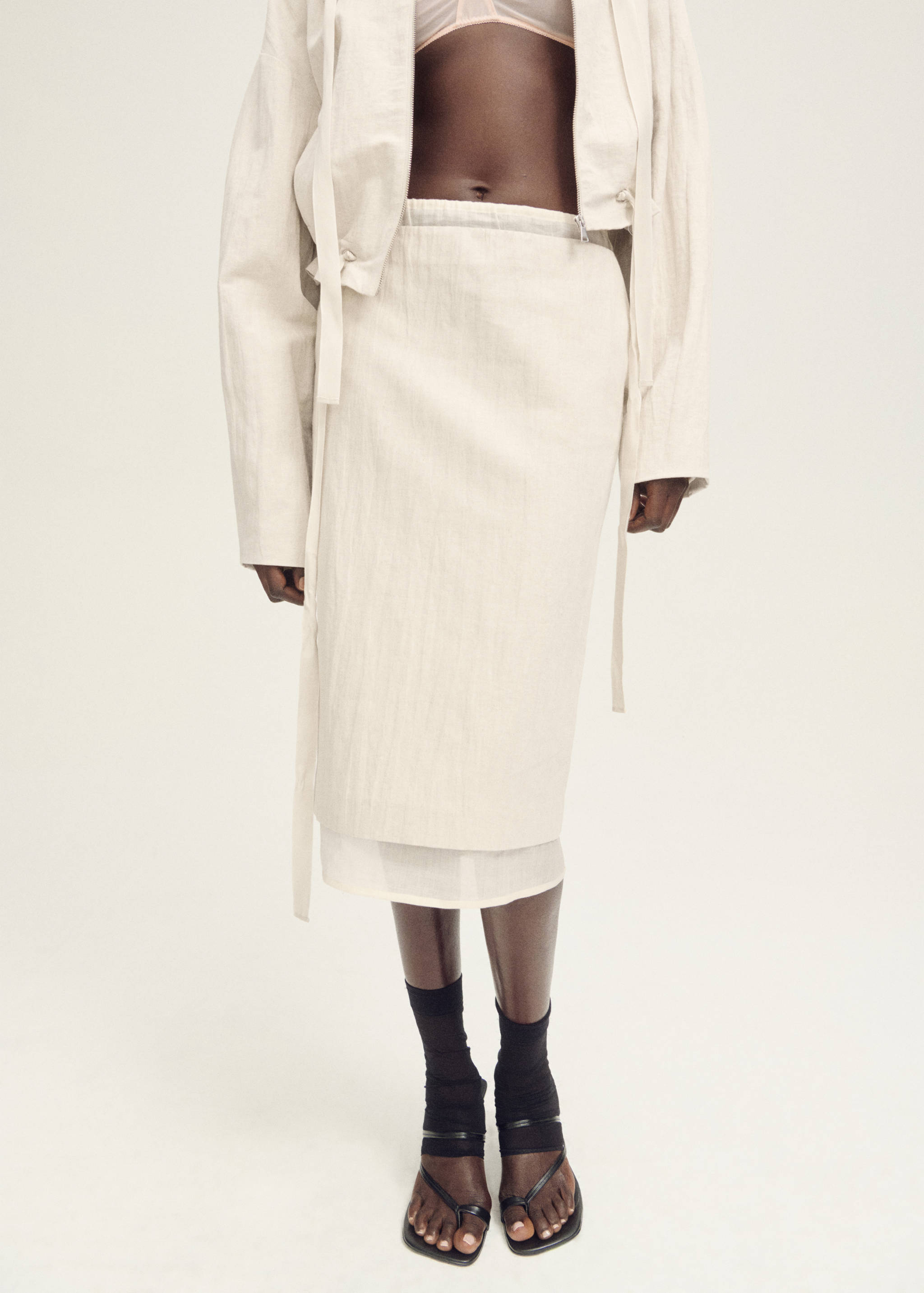 Combined linen-blend midi-skirt - Medium plane