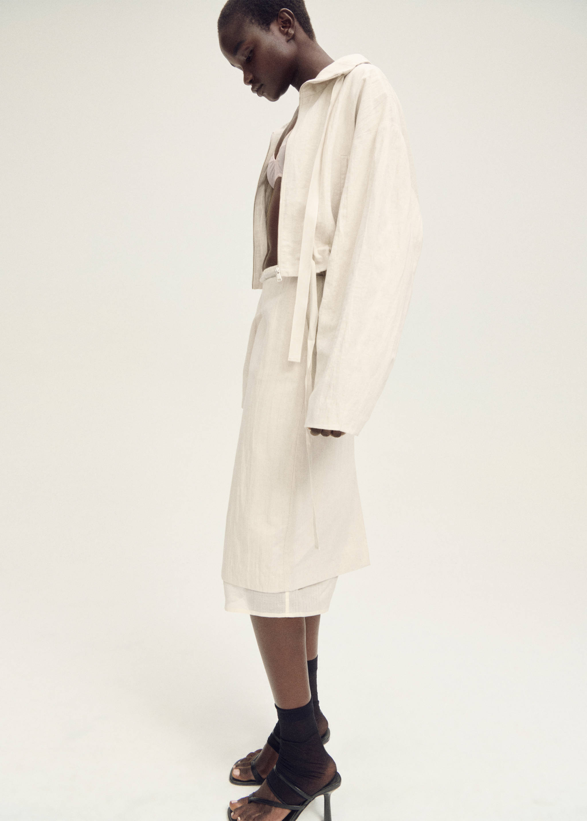 Combined linen-blend midi-skirt - Details of the article 2