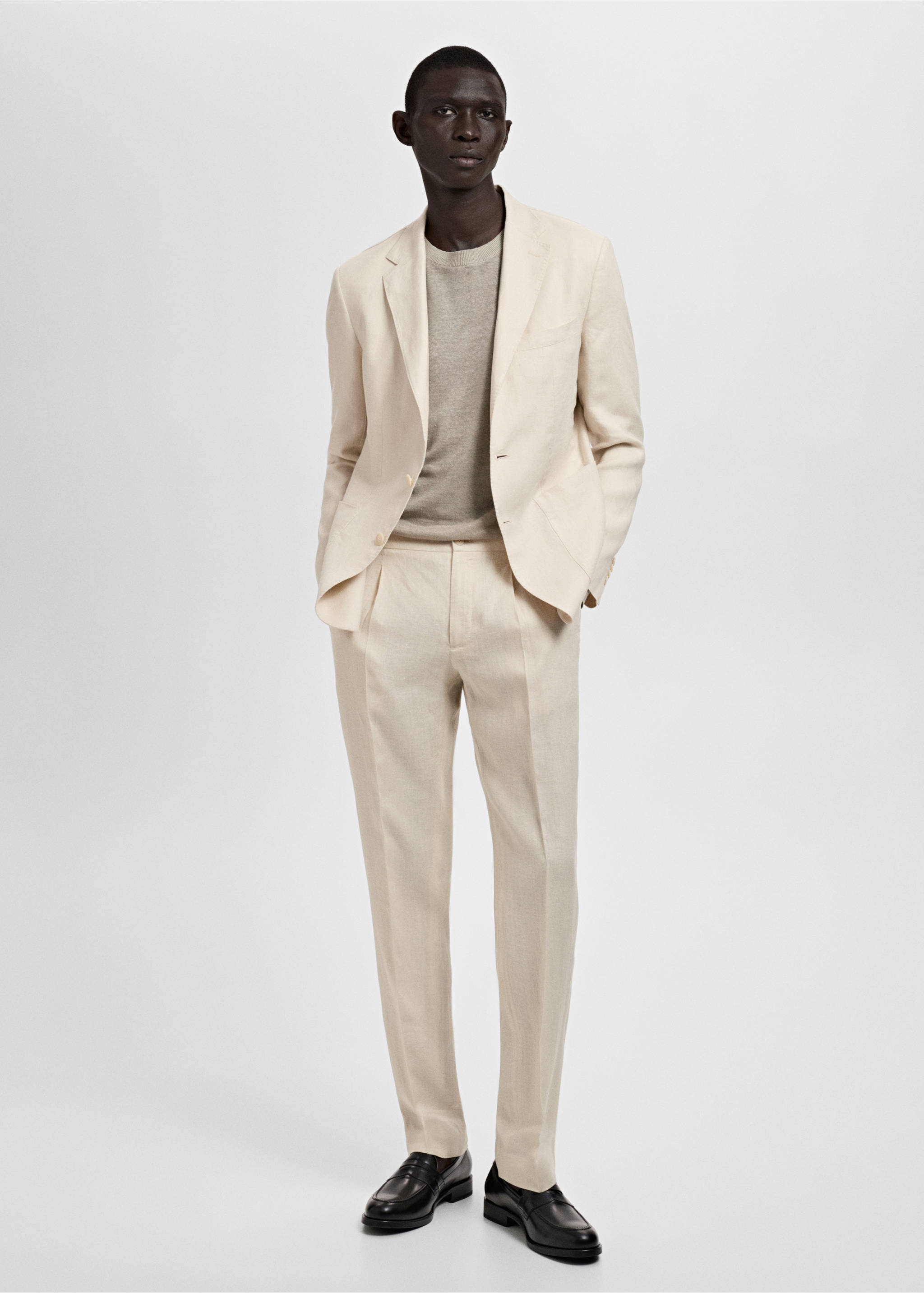 Salerno 100% linen slim fit suit trousers - General plane, Ecru. Ref: 87037887-00.