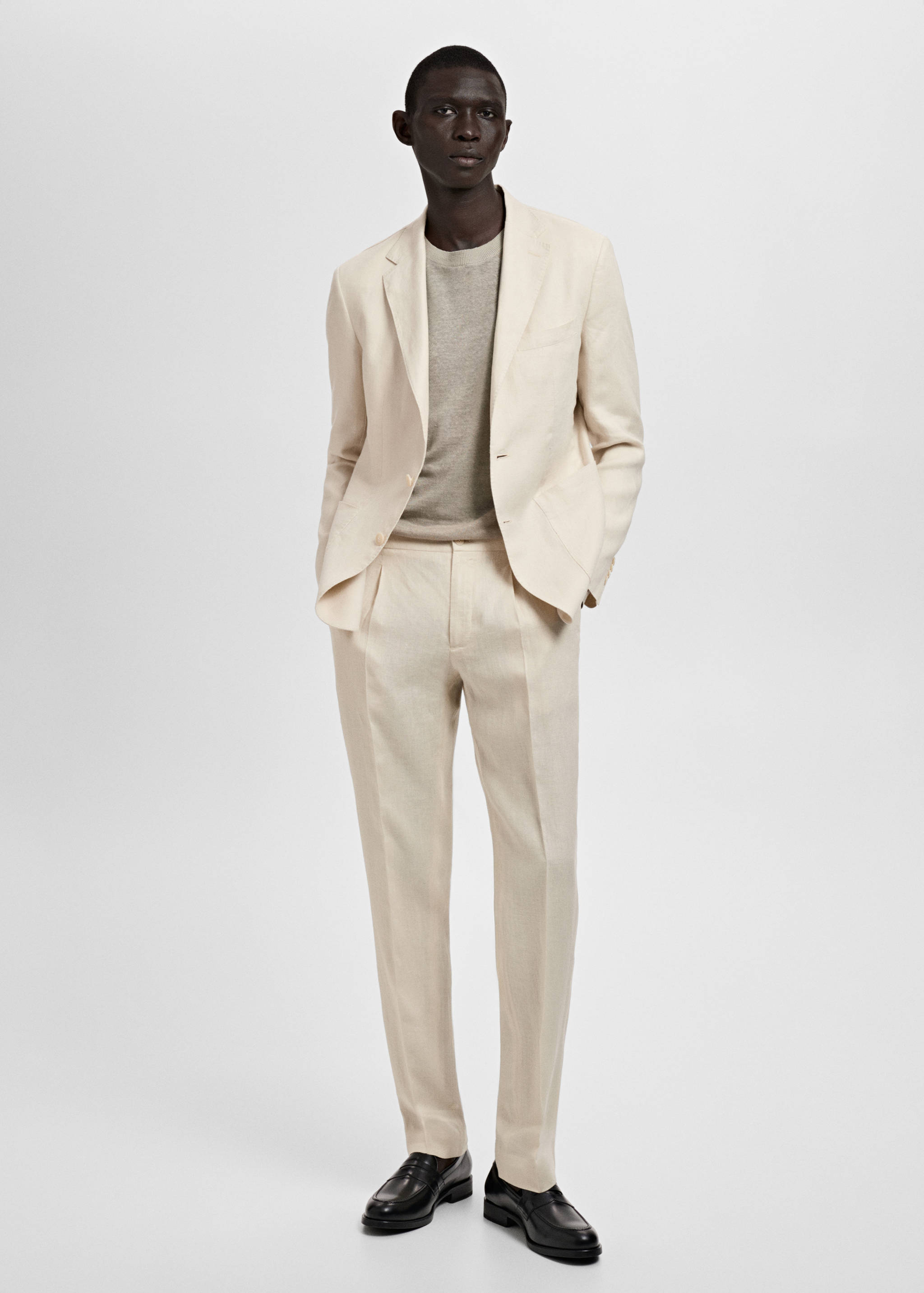 Salerno 100% linen slim fit suit trousers - General plane