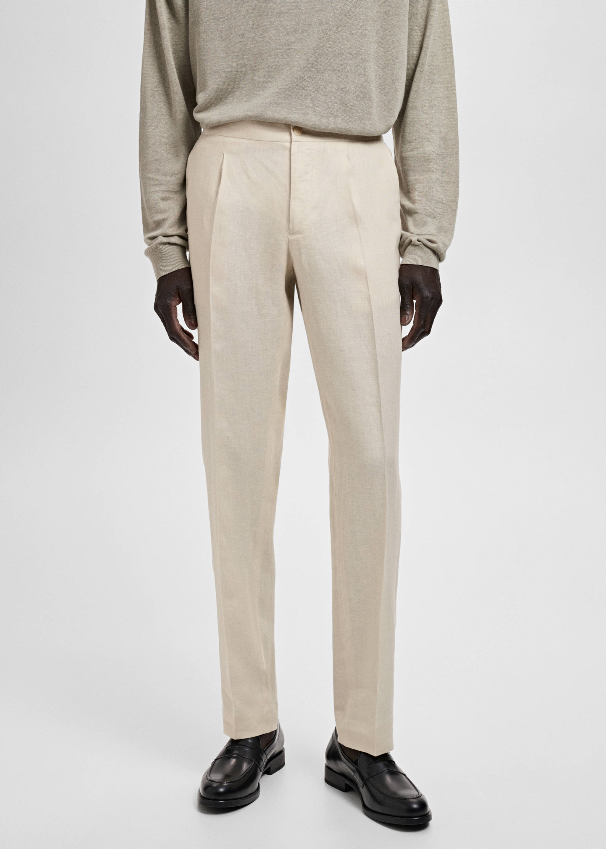 Salerno 100% linen slim fit suit trousers - Medium plane, Ecru. Ref: 87037887-00.