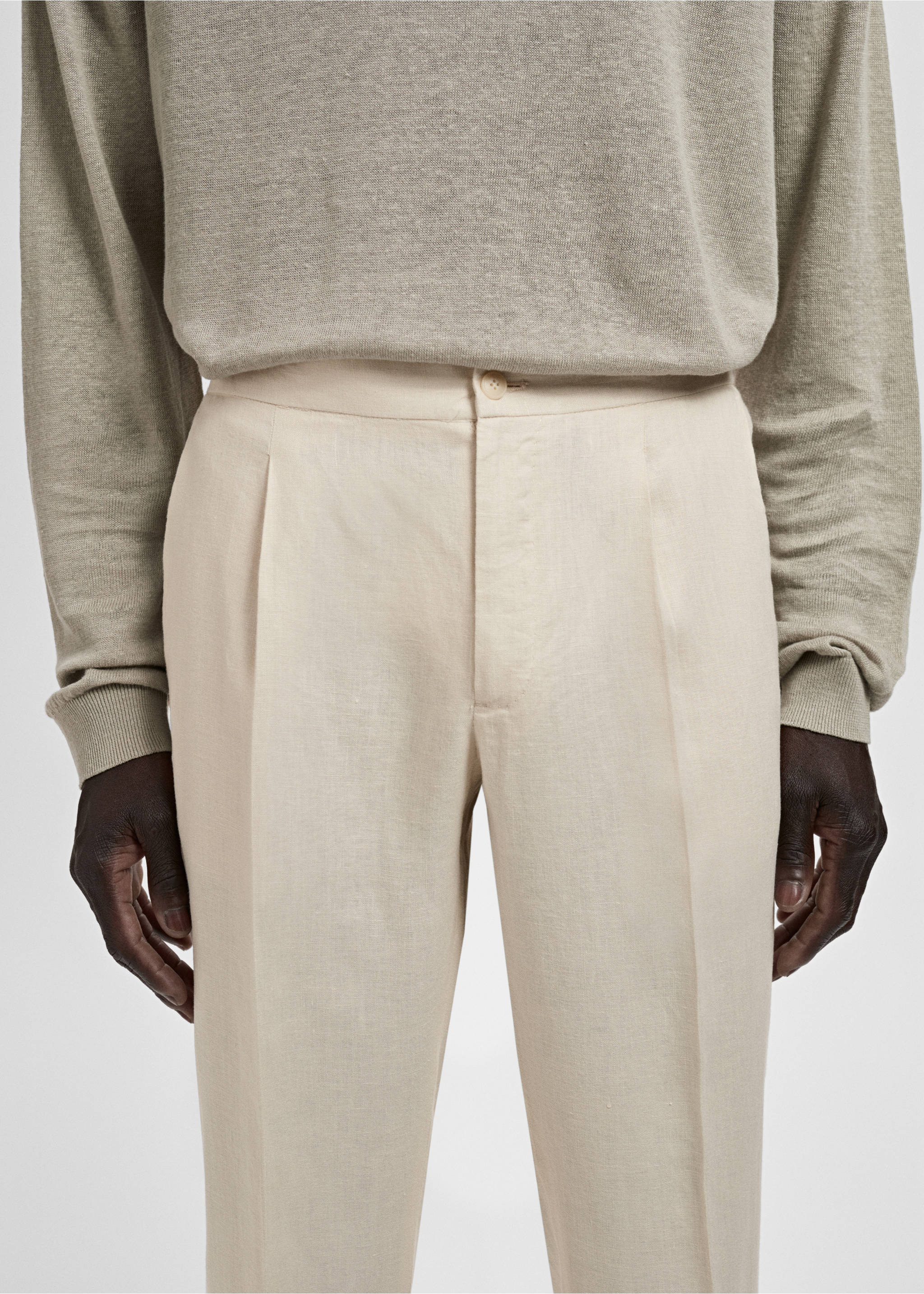 Salerno 100% linen slim fit suit trousers - Details of the article 1, Ecru. Ref: 87037887-00.