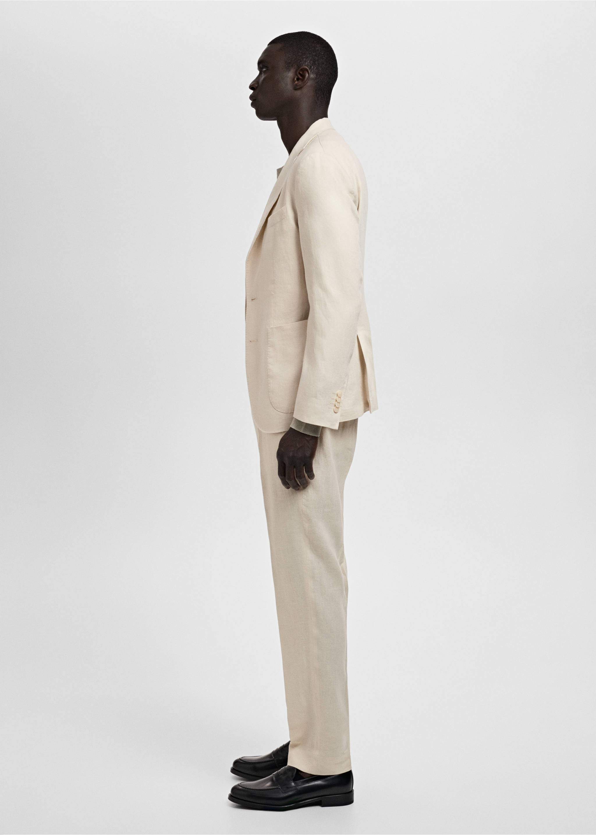 Salerno 100% linen slim fit suit trousers - Details of the article 2, Ecru. Ref: 87037887-00.