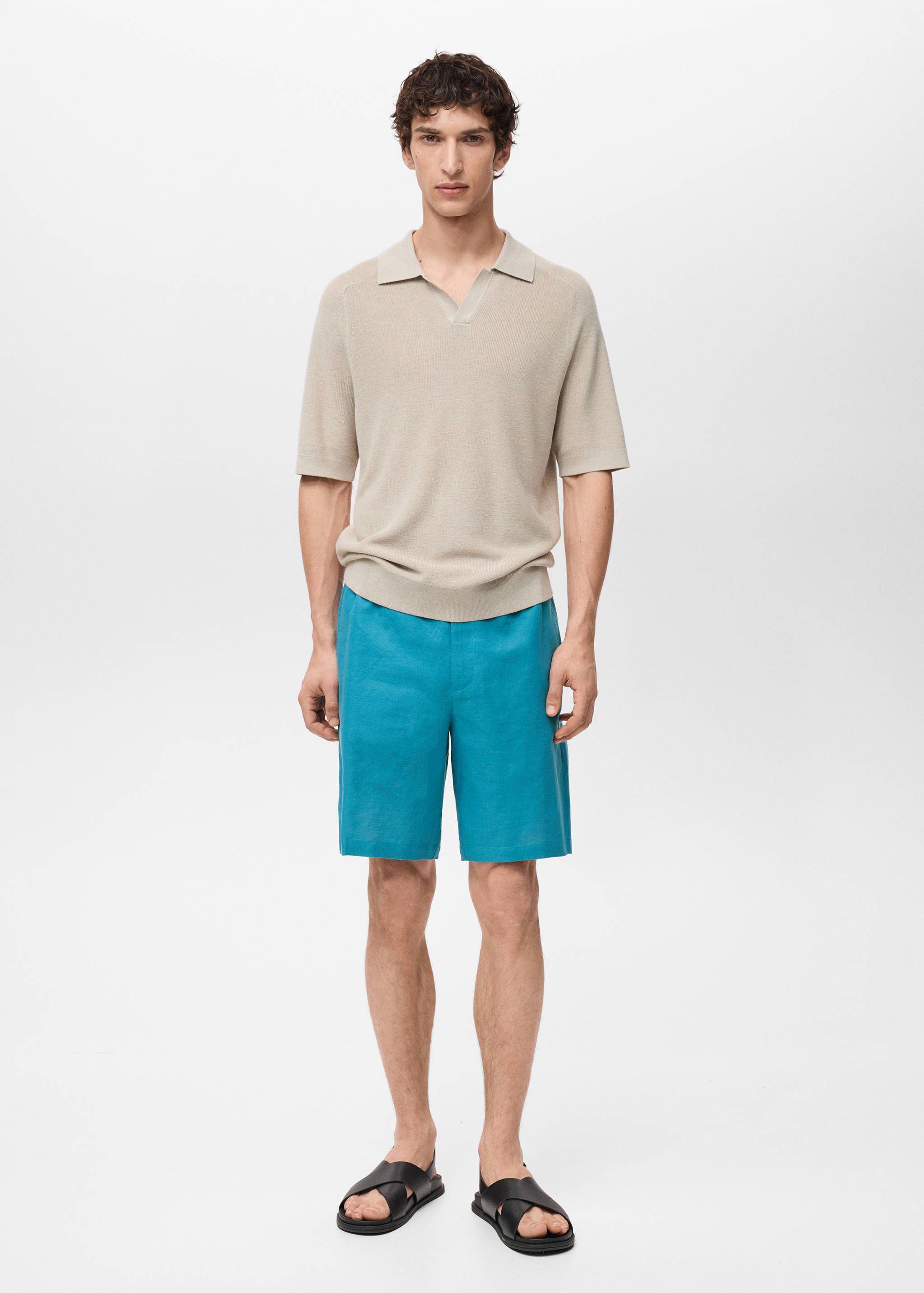 Linen-blend bermuda shorts with drawstring - General plane
