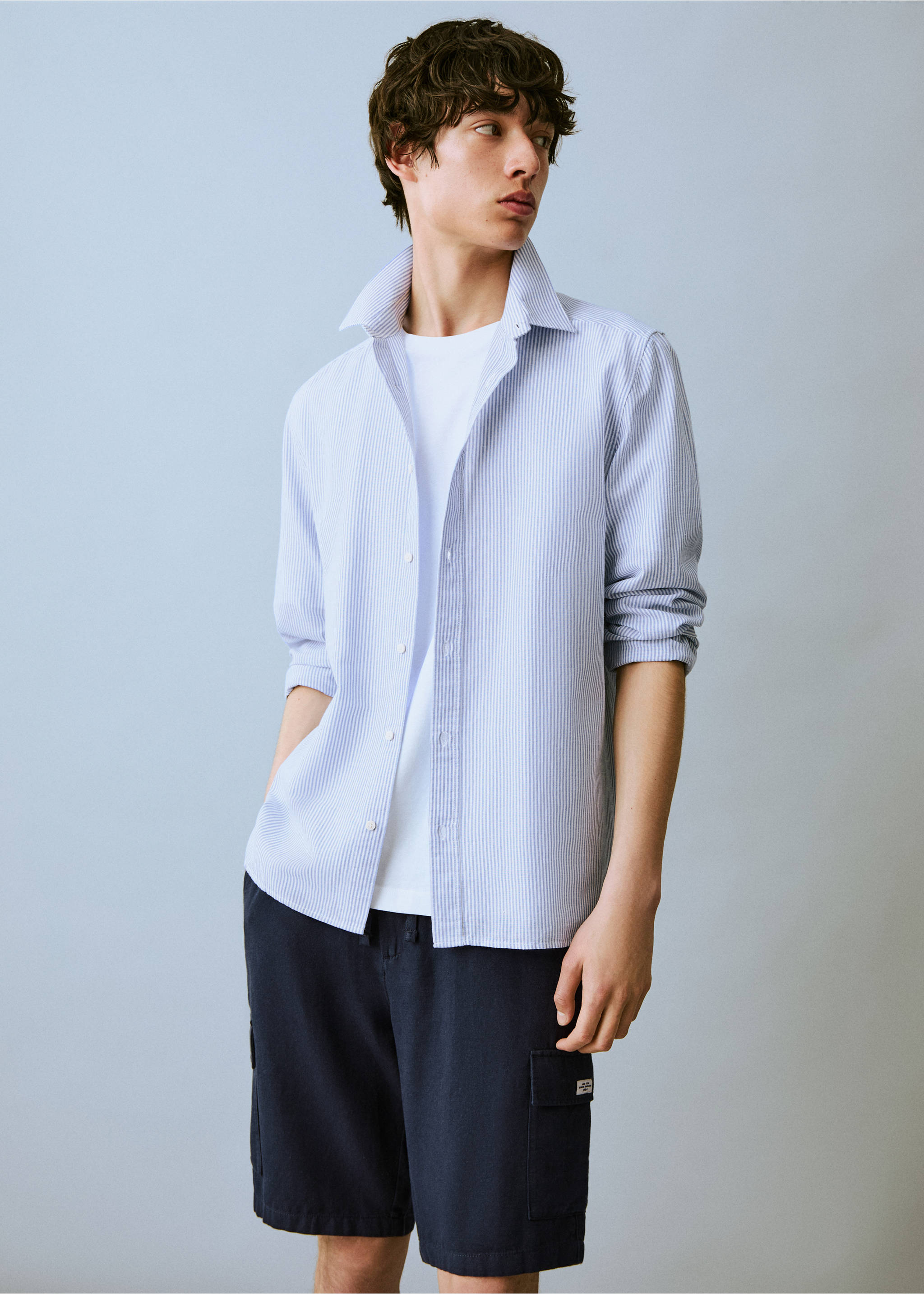 Linen oxford shirt - Medium plane, Night Blue. Ref: 87037890-00.