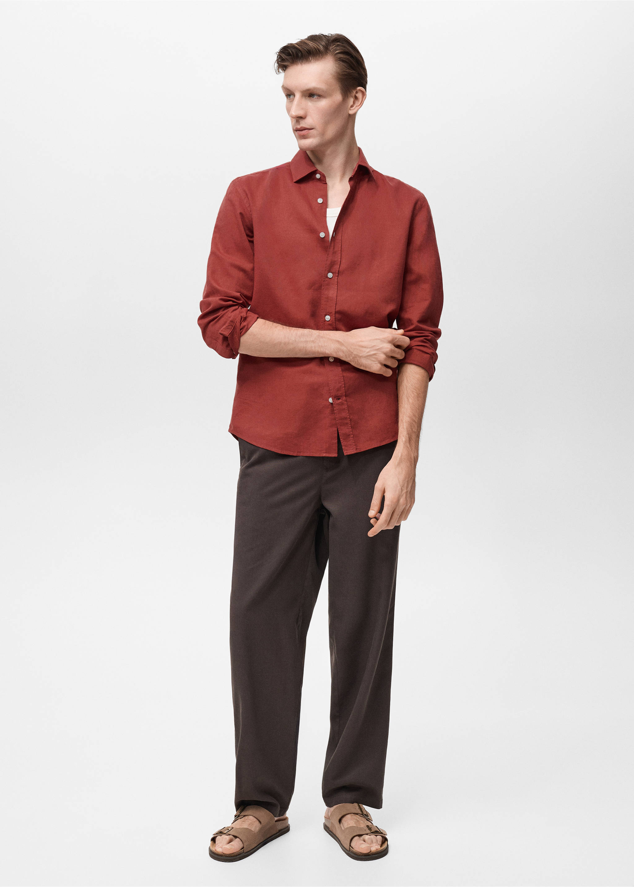 Camisa lino - Plano general, Rojo. Ref: 87037891-00.
