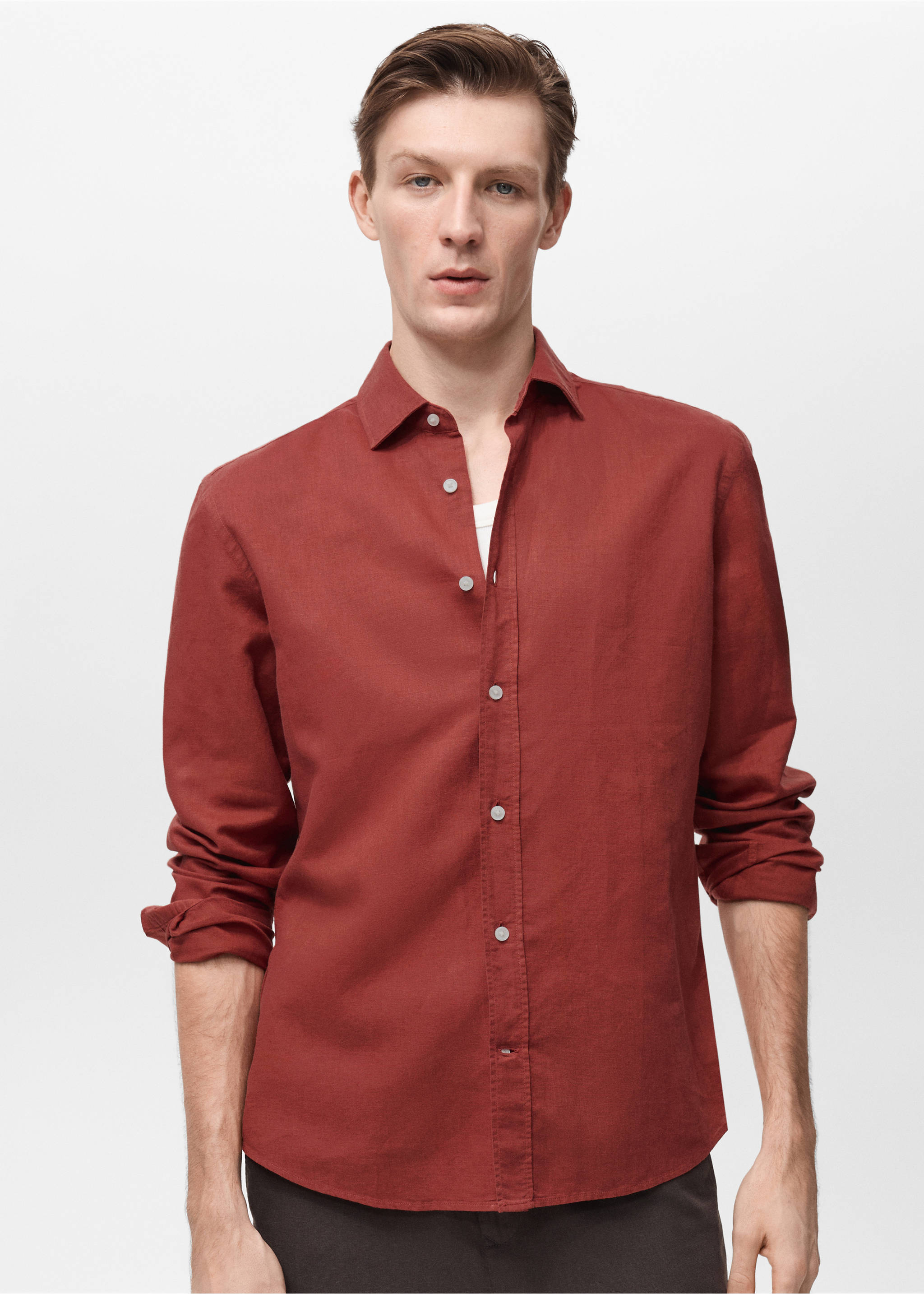 Camisa lino - Plano medio, Rojo. Ref: 87037891-00.