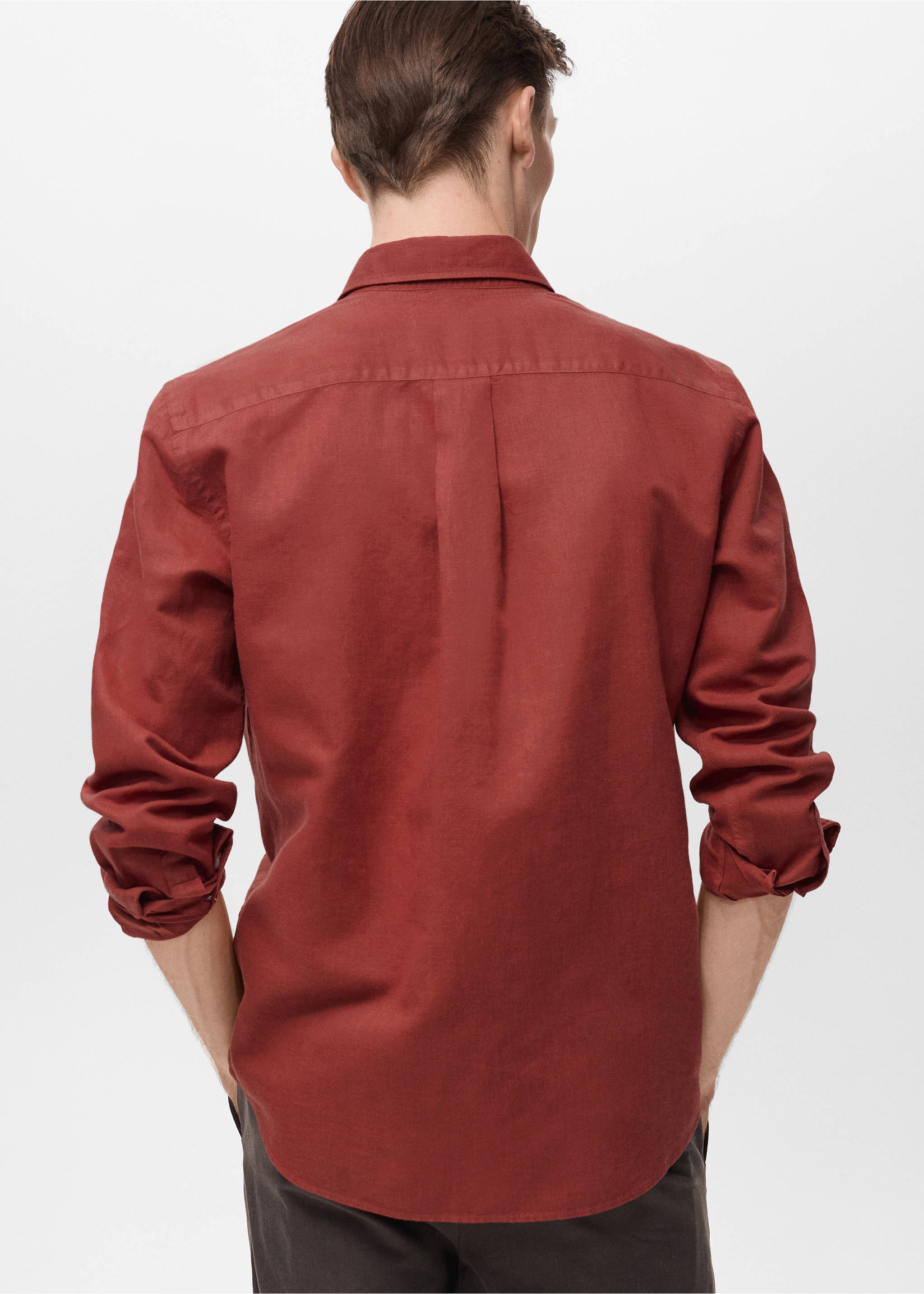 Camisa lino - Reverso del artículo, Rojo. Ref: 87037891-00.