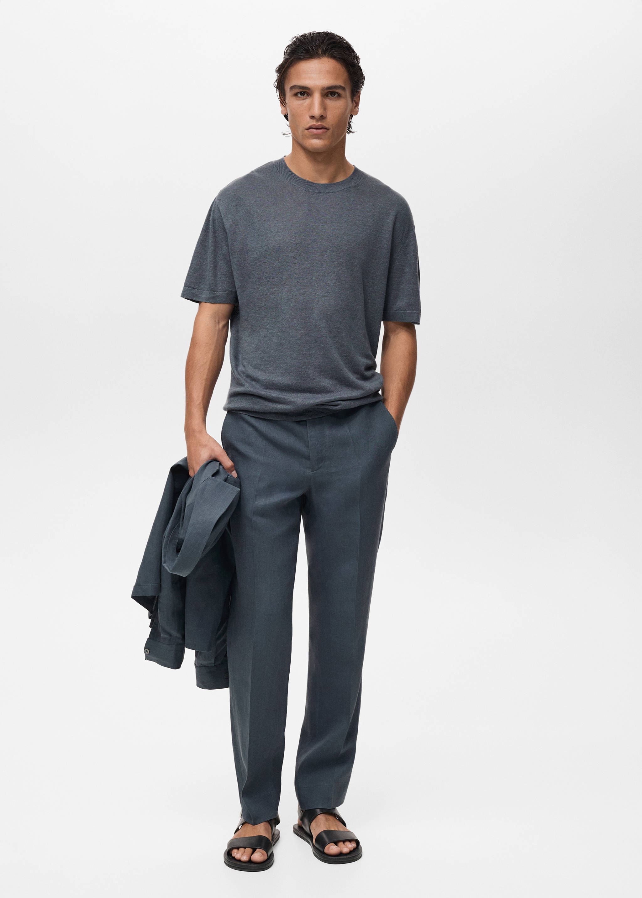 Camiseta 100% lino acabados canalé - Plano general