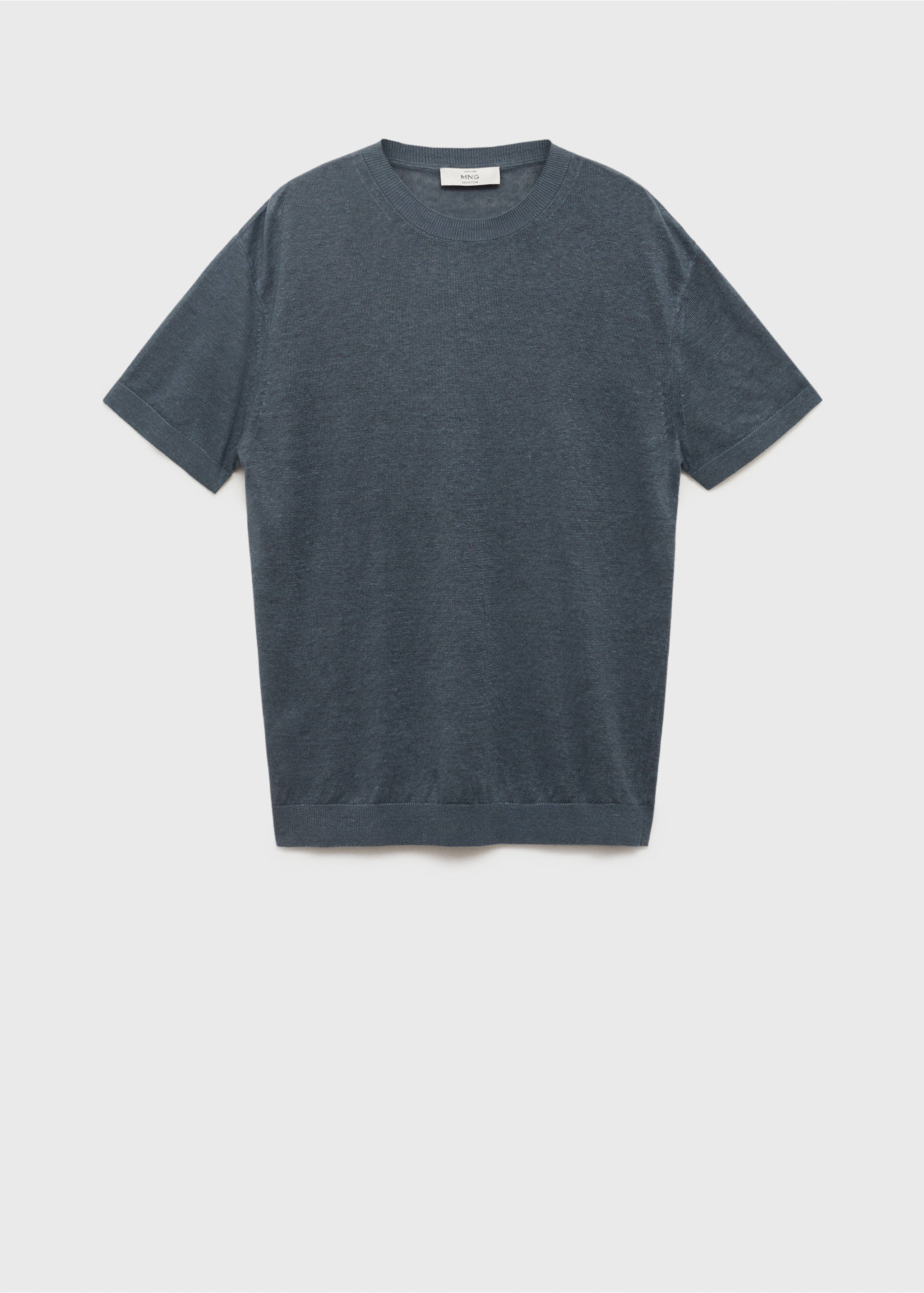 100% linen t-shirt with ribbed trim - Article without model, Petrol Blue. Ref: 87037898-00.