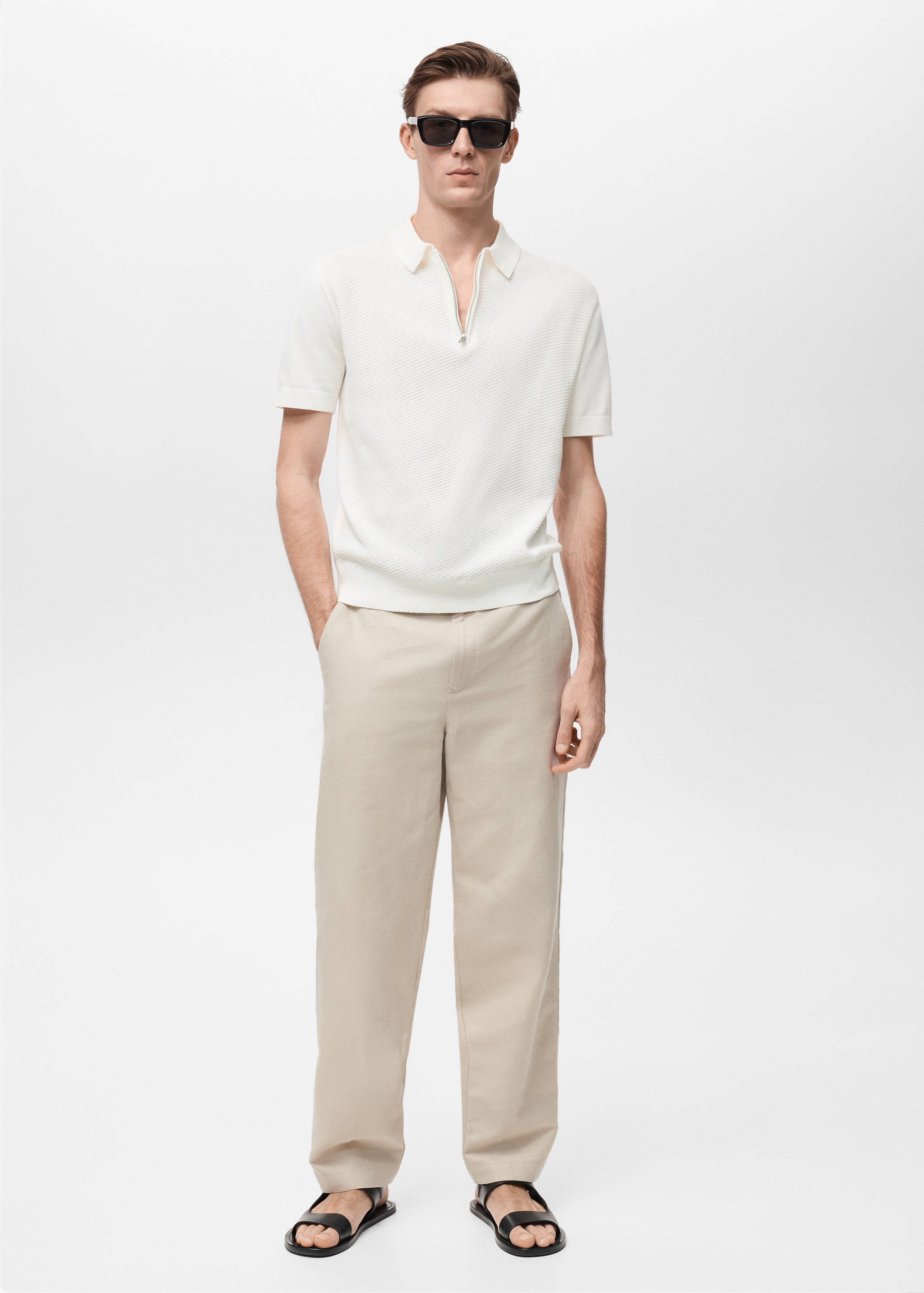 Openwork knitted polo shirt with zip - General plane