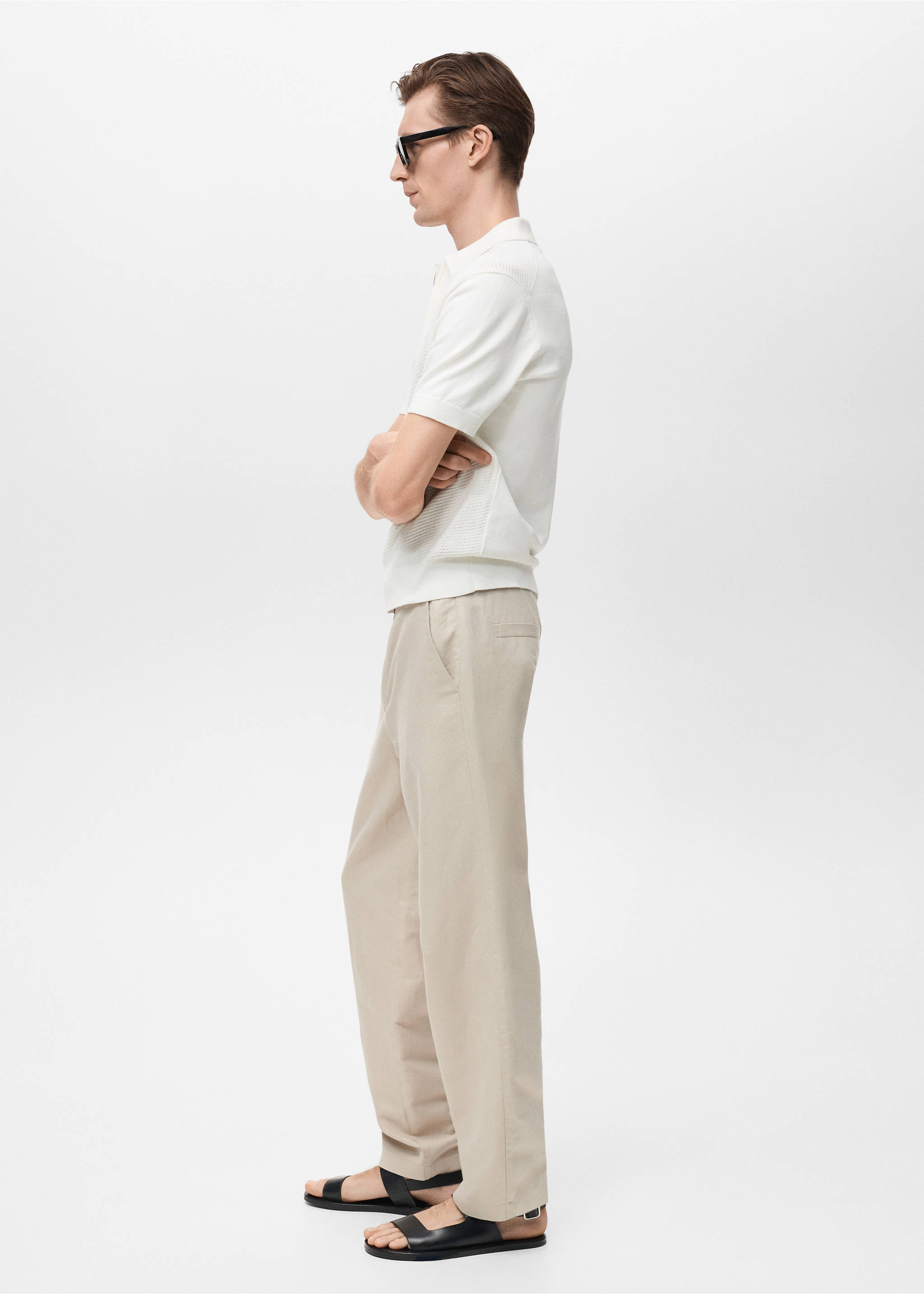 Polo maille ajourée à zip - Détail de l'article 2, Écru. Ref: 87037899-00.