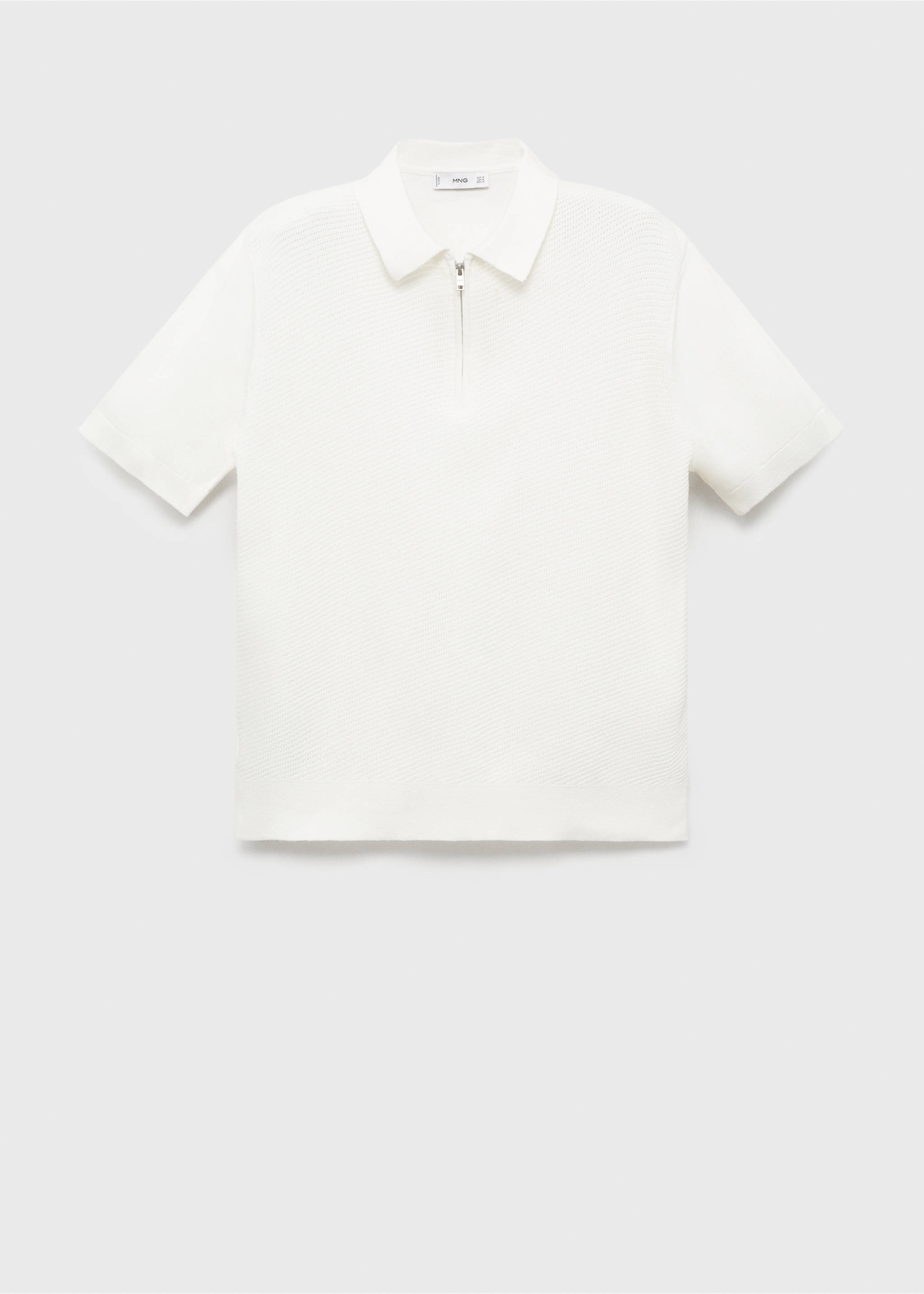 Openwork knitted polo shirt with zip - Article without model, Ecru. Ref: 87037899-00.