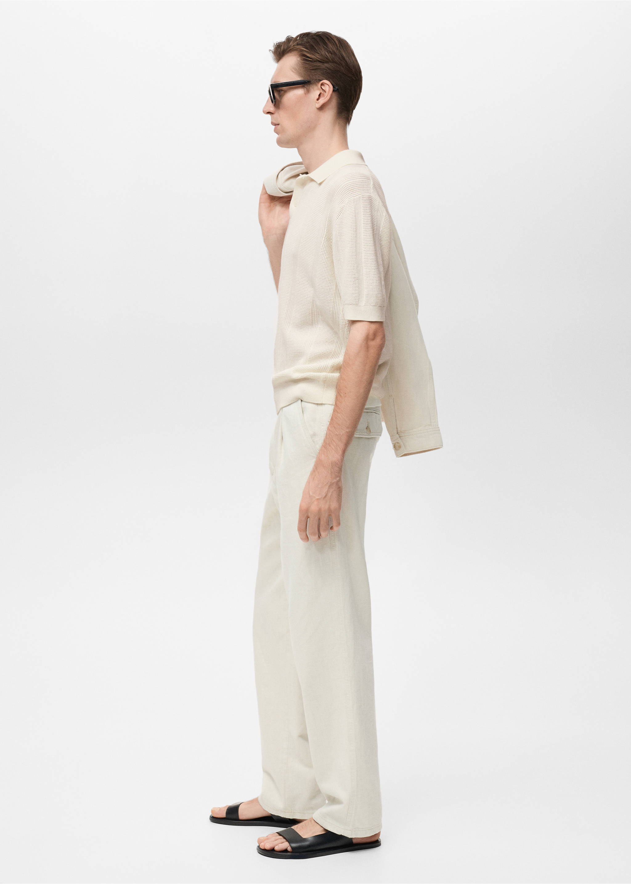 Polo punto calado estructura rayas - Detalle del artículo 2, Crudo. Ref: 87037900-00.