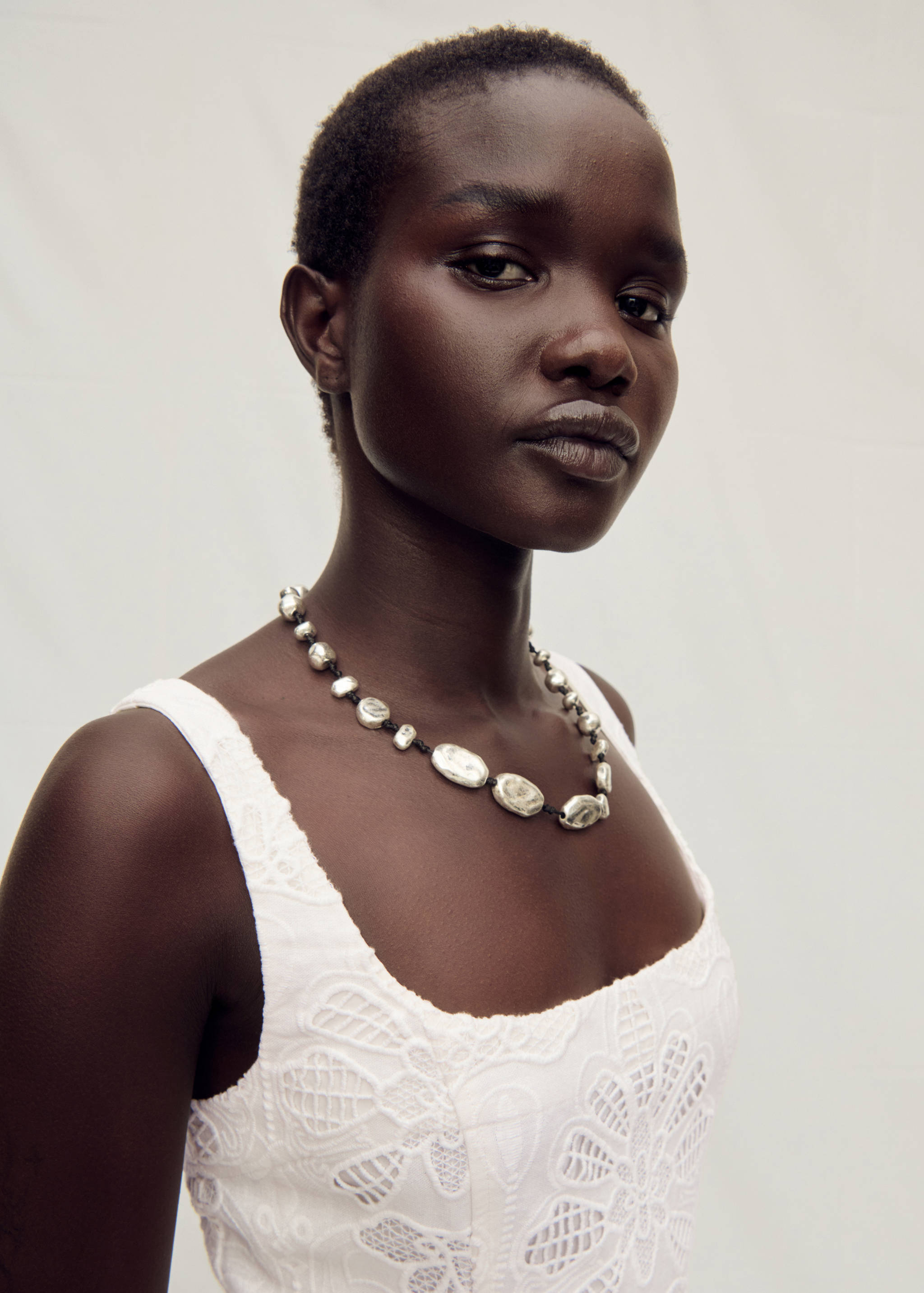 Linen floral-embroidered flared dress - Details of the article 1