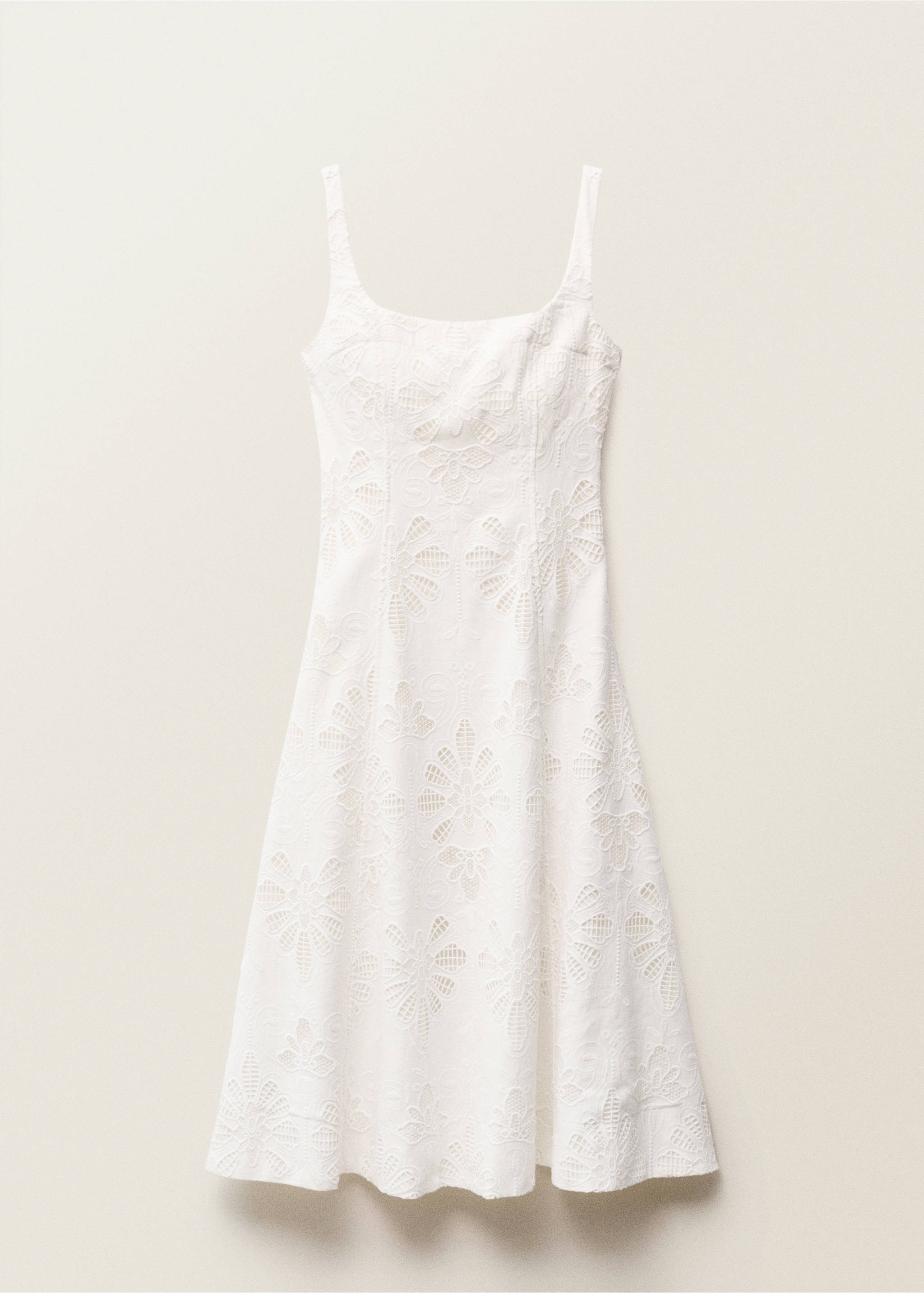 Vestido evasé lino bordado floral - Artículo sin modelo, Blanco roto. Ref: 87037901-00.