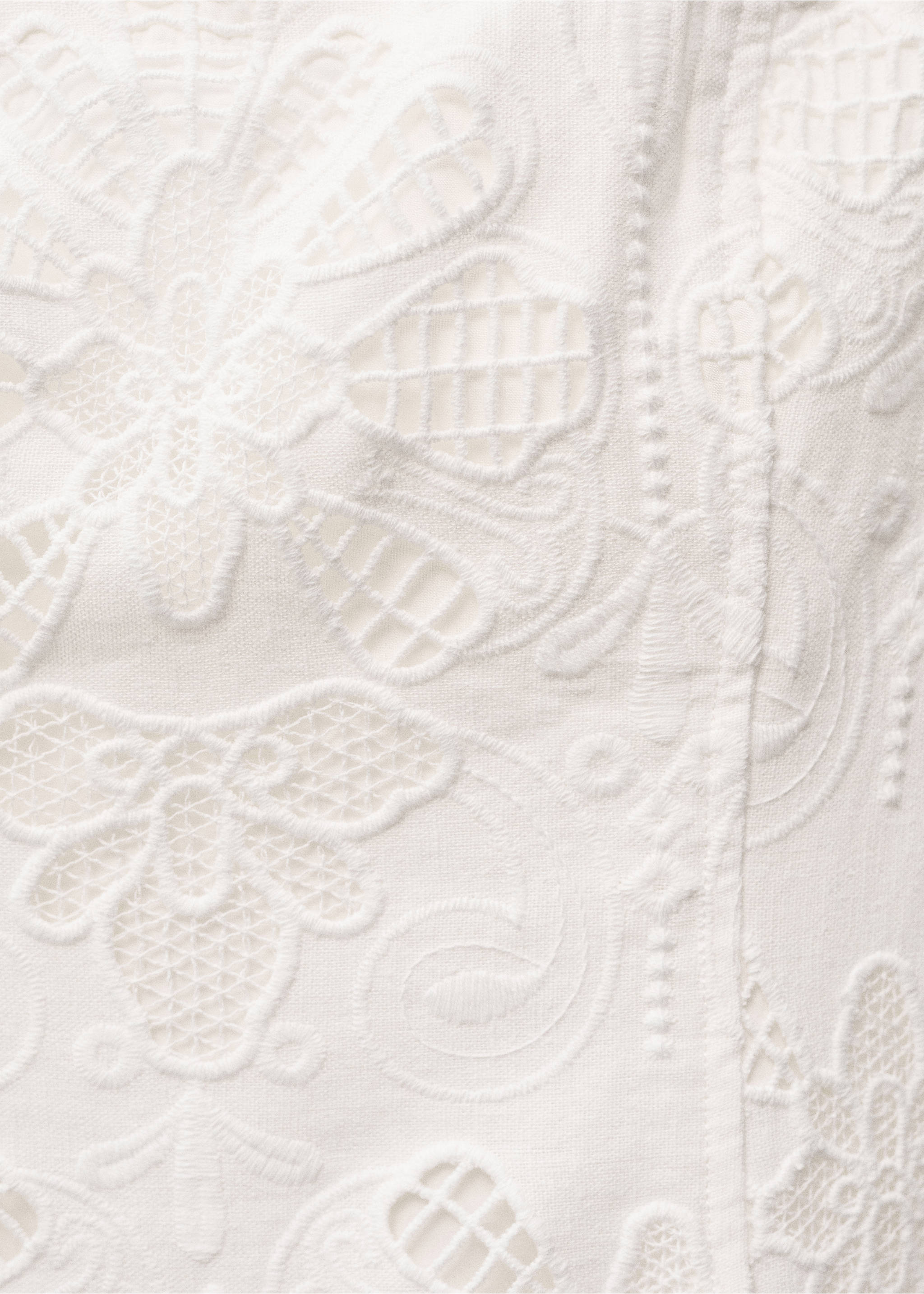 Vestido evasé lino bordado floral - Detalle del artículo 8, Blanco roto. Ref: 87037901-00.