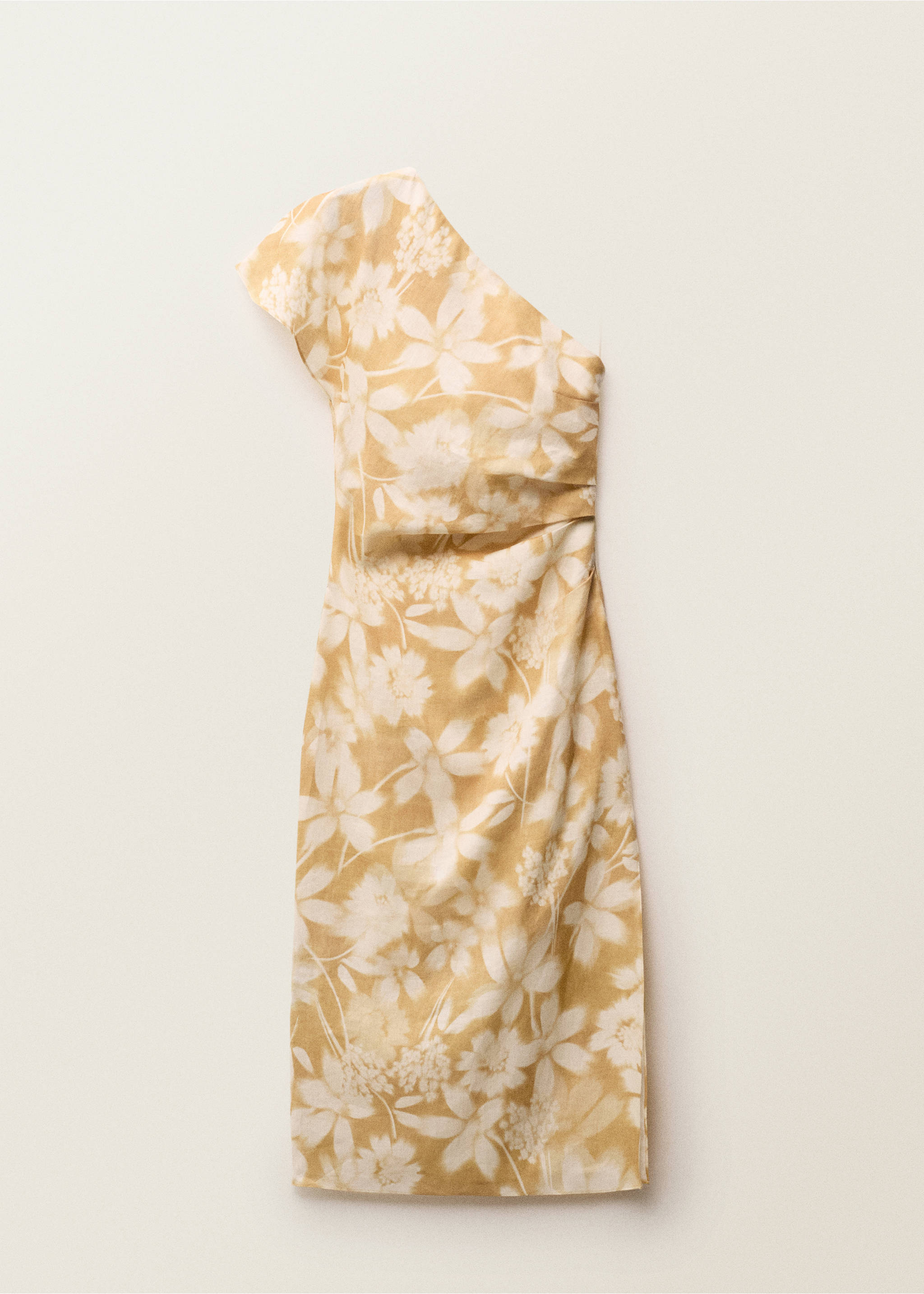 Asymmetrical floral linen dress - Article without model, Mustard. Ref: 87037902-00.