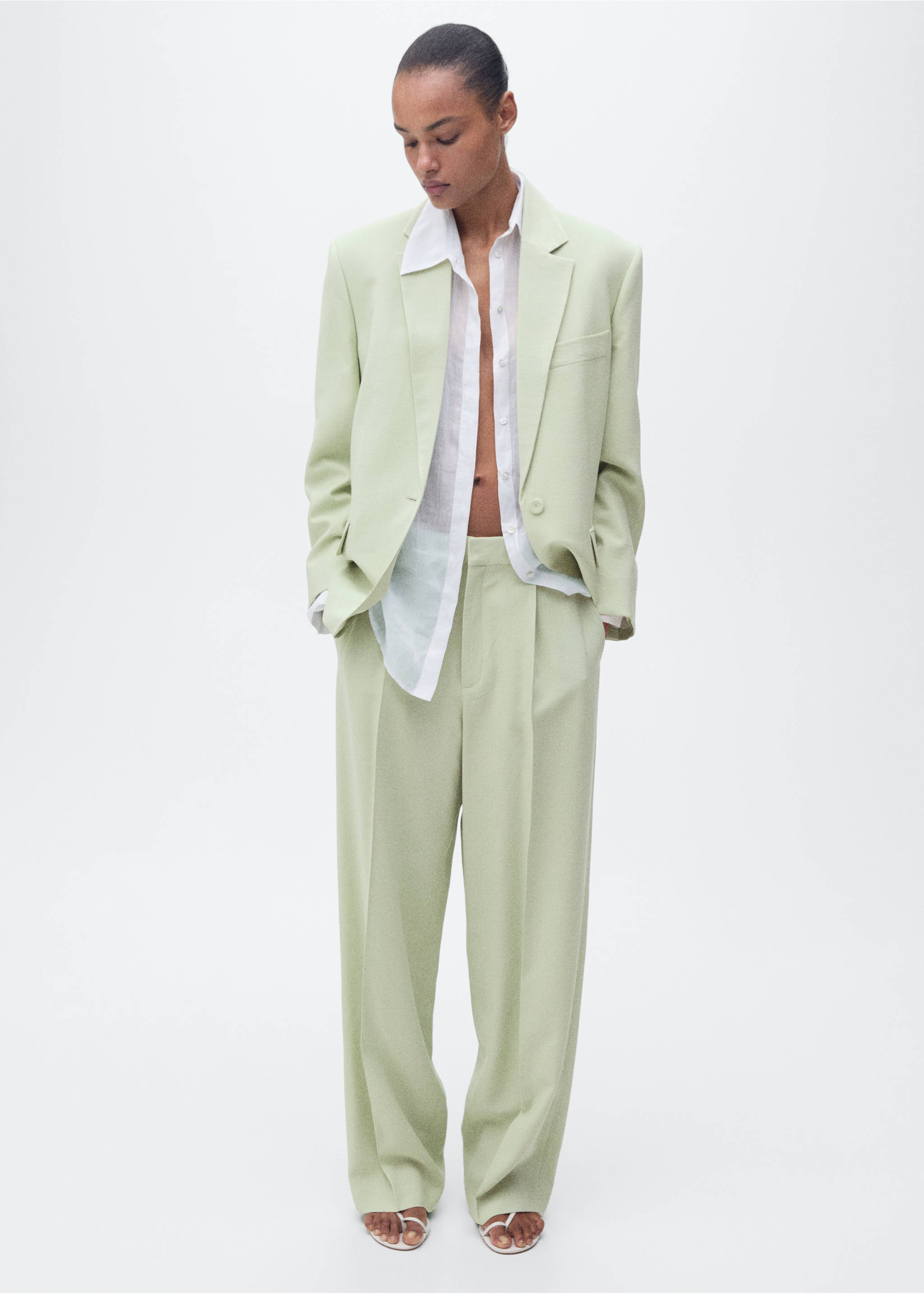 Blazer traje recto - Plano general, Verde pastel. Ref: 87037911-00.