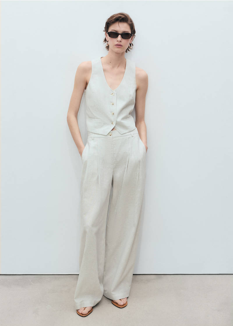 Straight-fit linen-blend suit pants - Ecru