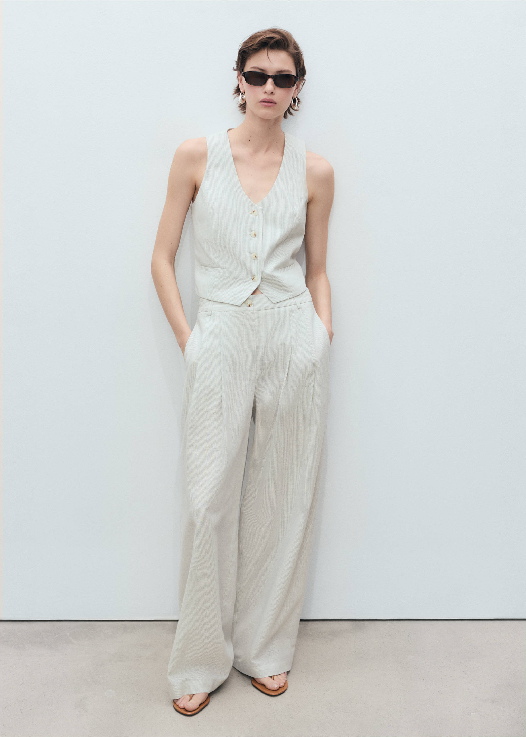 Straight-fit linen-blend suit trousers - General plane, Ecru. Ref: 87038267-00.