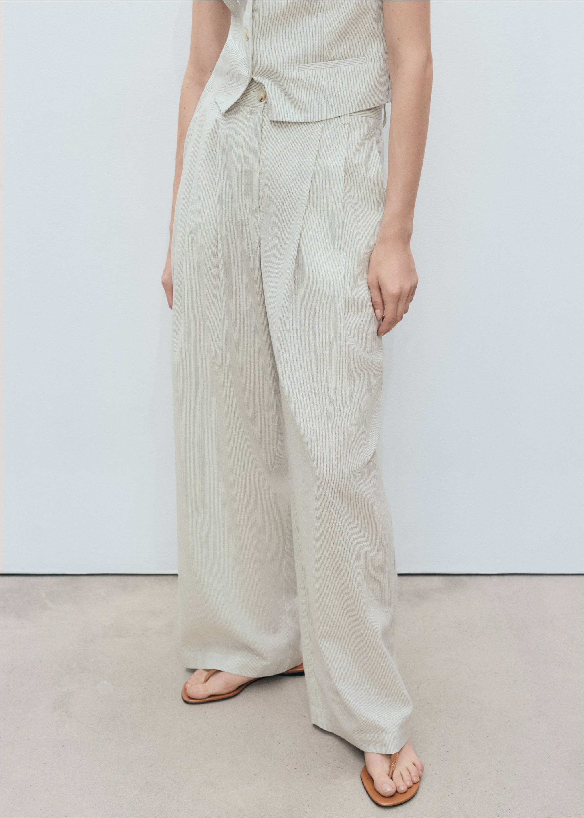 Straight-fit linen-blend suit trousers - Medium plane, Ecru. Ref: 87038267-00.