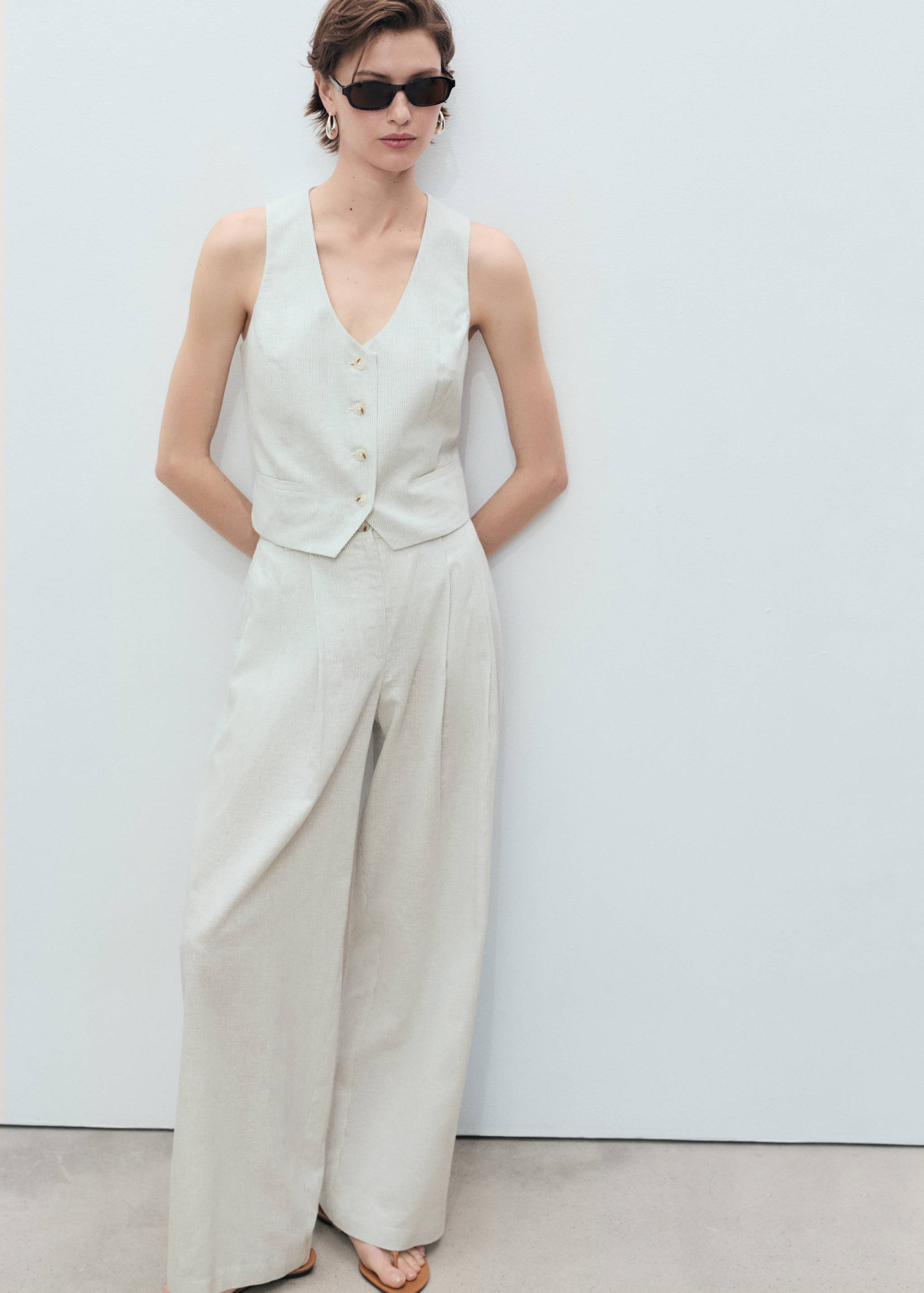 Straight-fit linen-blend suit pants - Details of the article 2