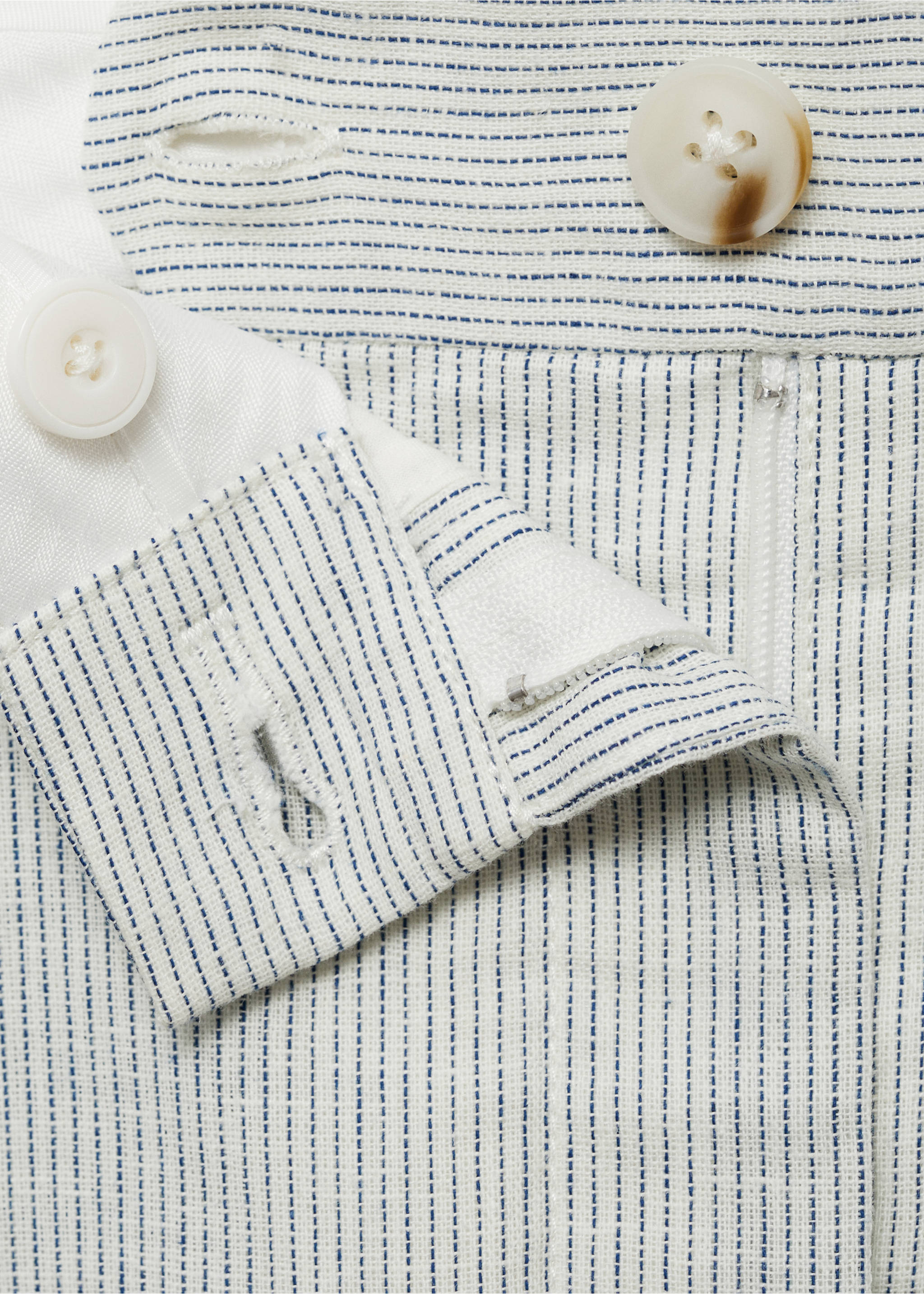 Straight-fit linen-blend suit trousers - Details of the article 8, Ecru. Ref: 87038267-00.