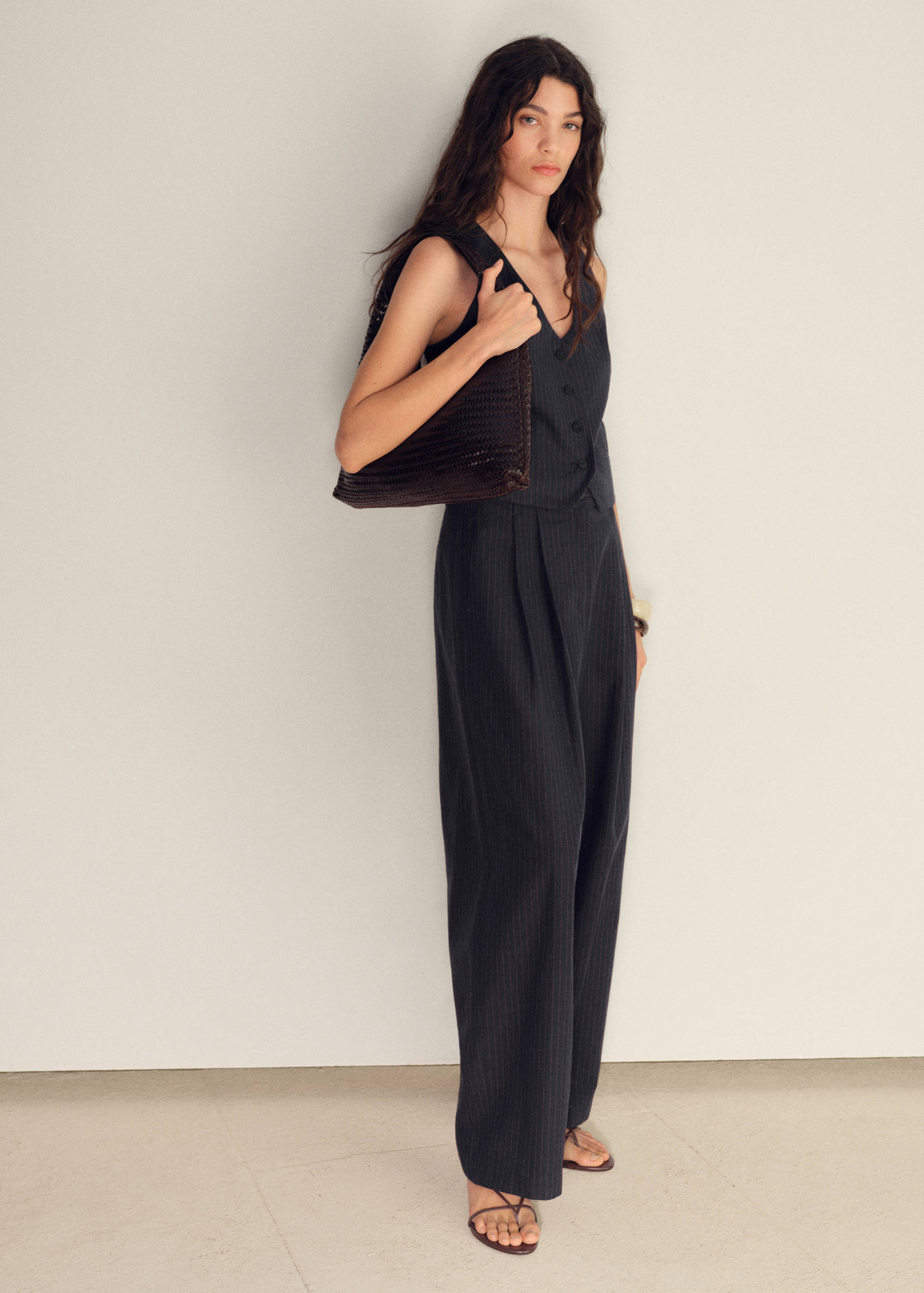 Straight-fit linen-blend suit pants - General plane