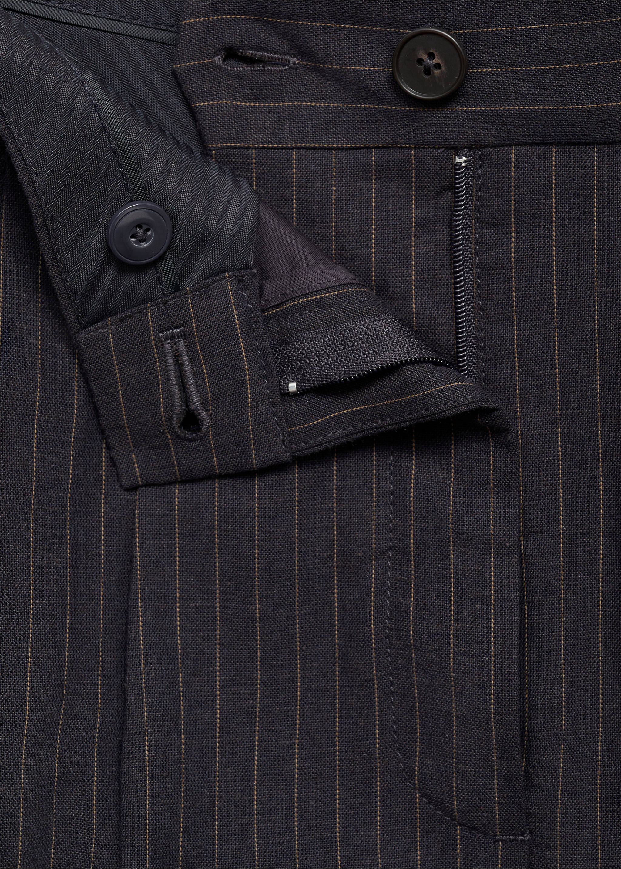 Straight-fit linen-blend suit pants - Details of the article 8, Navy. Ref: 87038267-00.