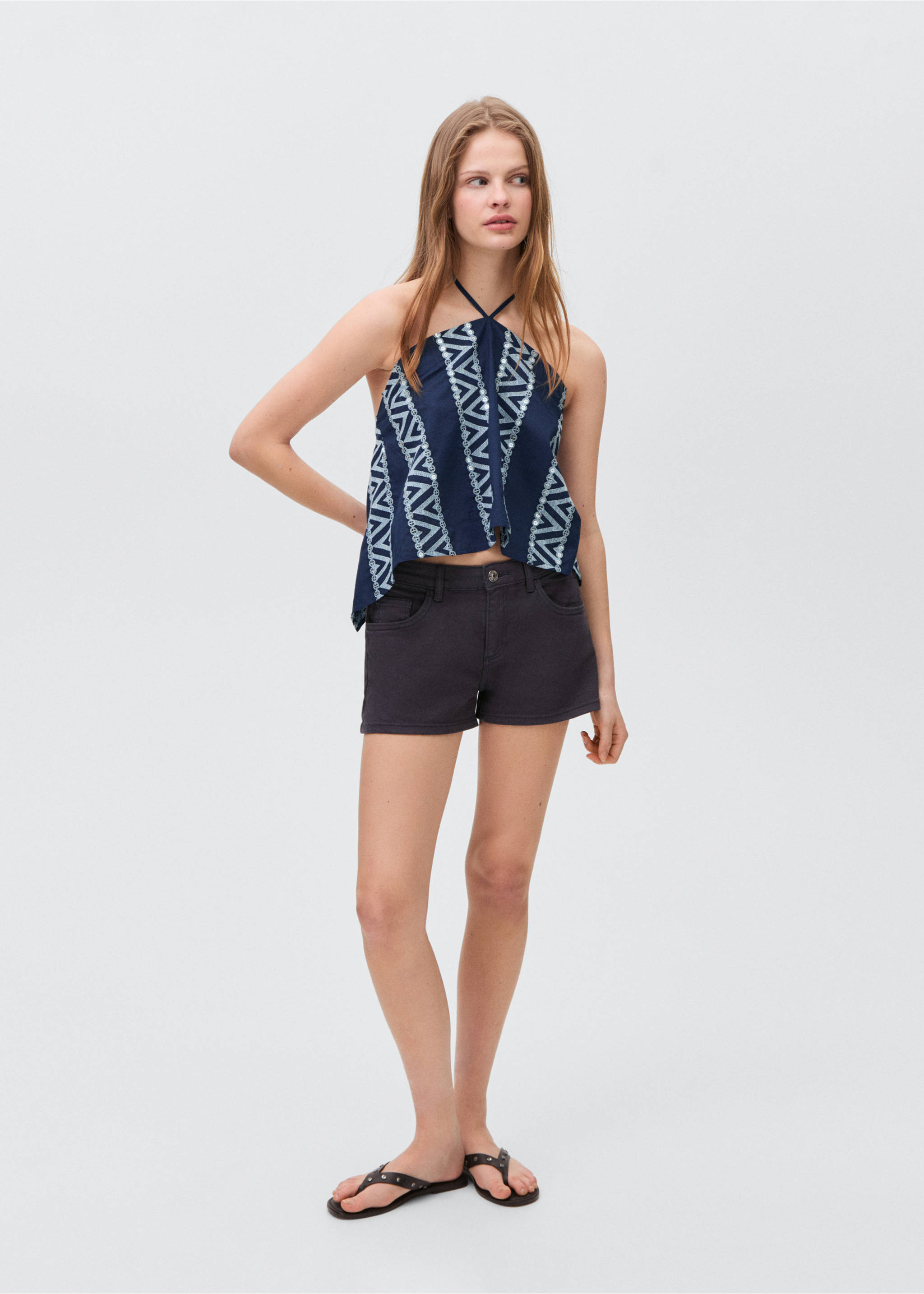 Mirror-embroidered top - General plane, Navy. Ref: 87038271-00.