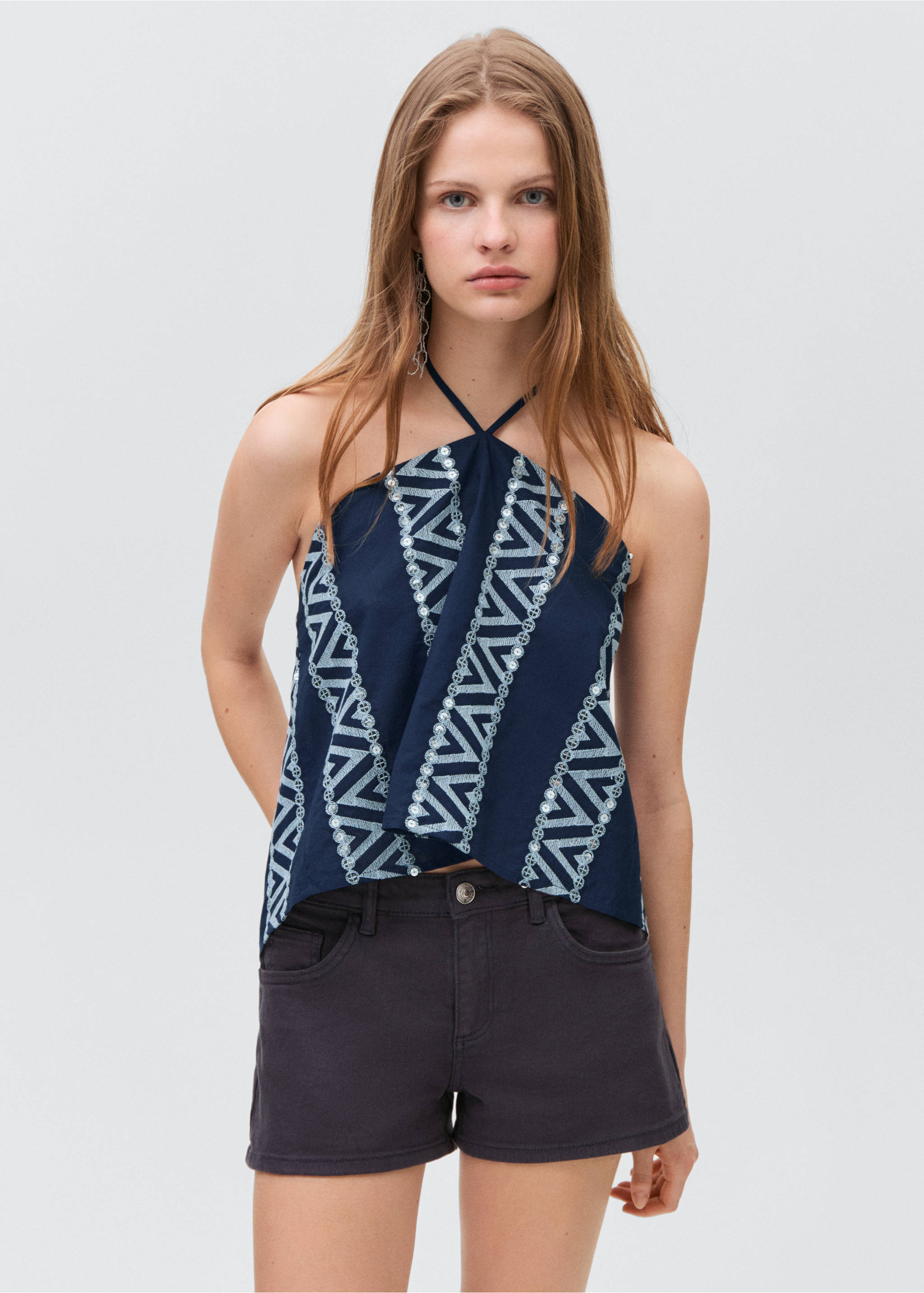 Mirror-embroidered top - Medium plane, Navy. Ref: 87038271-00.