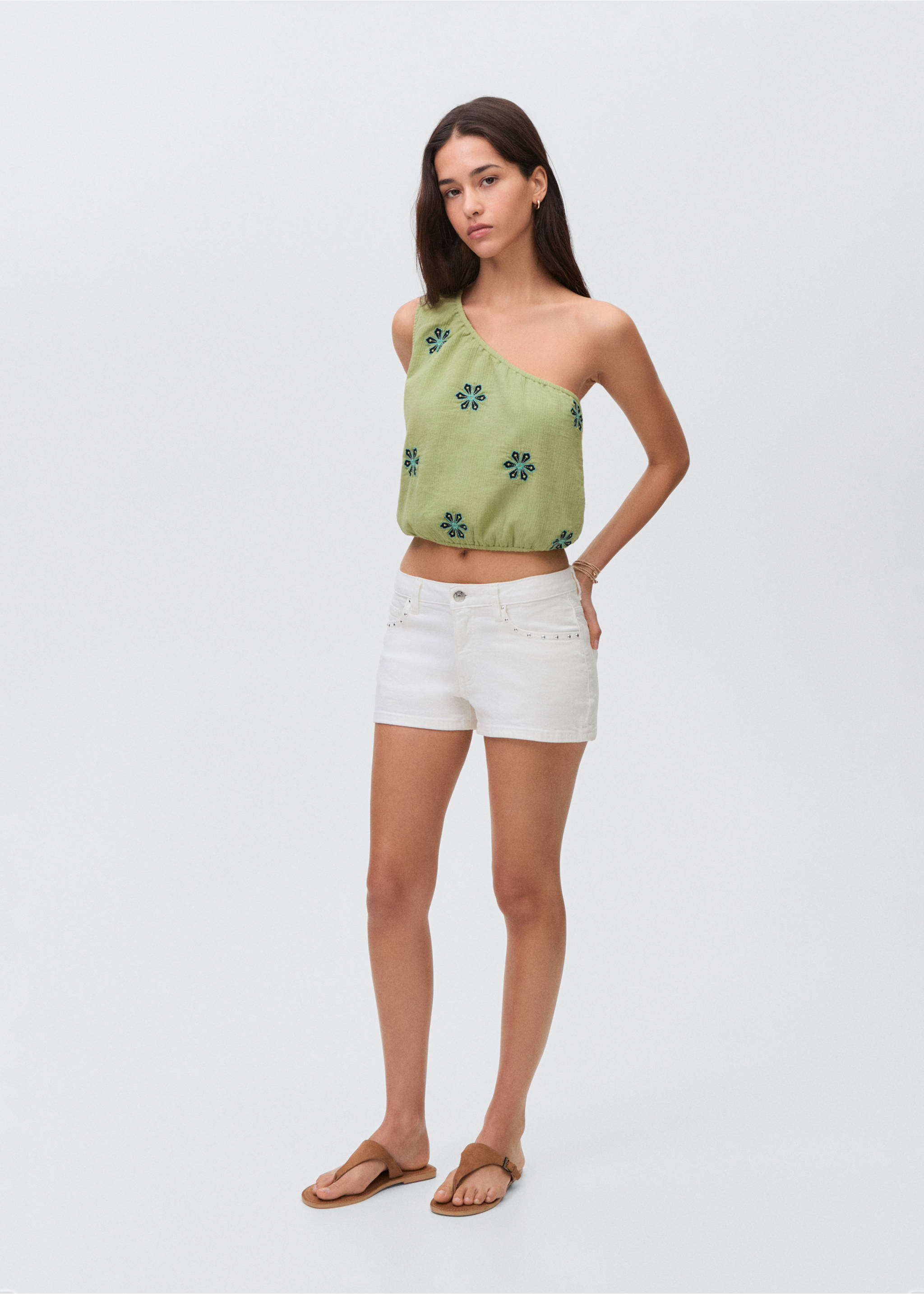 Asymmetrical embroidered top - General plane, Lime. Ref: 87038272-00.