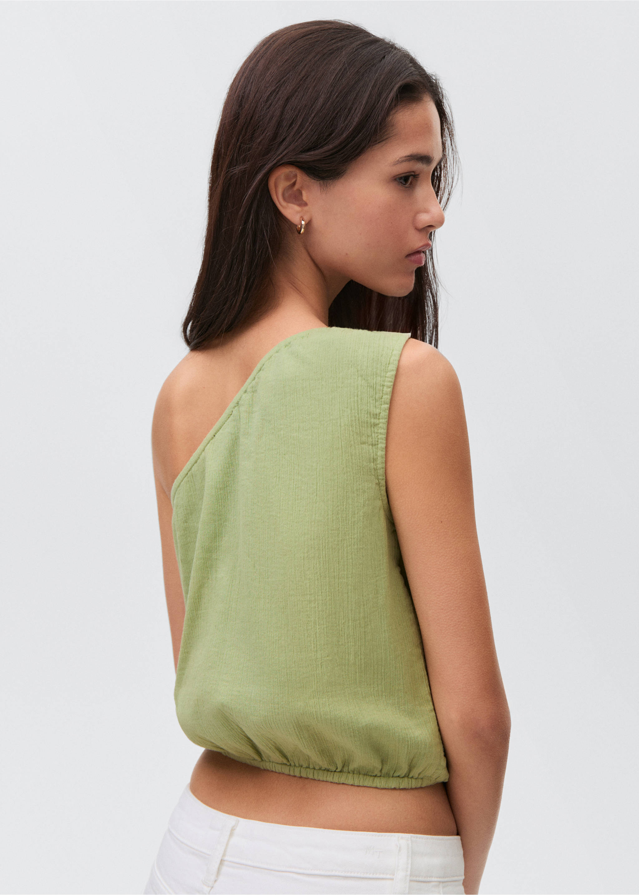 Asymmetrical embroidered top - Reverse of the article, Lime. Ref: 87038272-00.