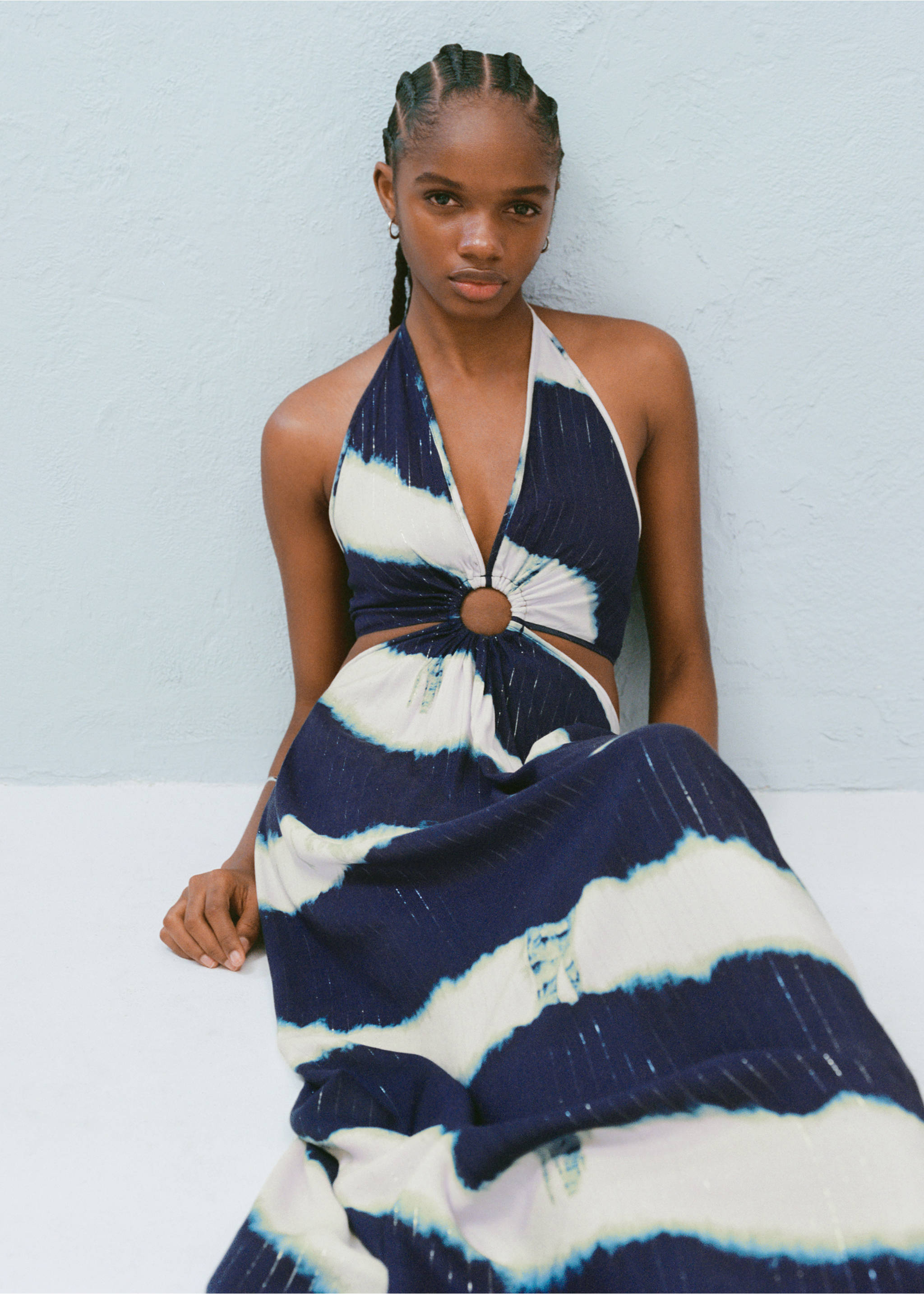 Vestit llarg tie-dye - Detall de l'article 5, Blau marí. Ref: 87038275-00.