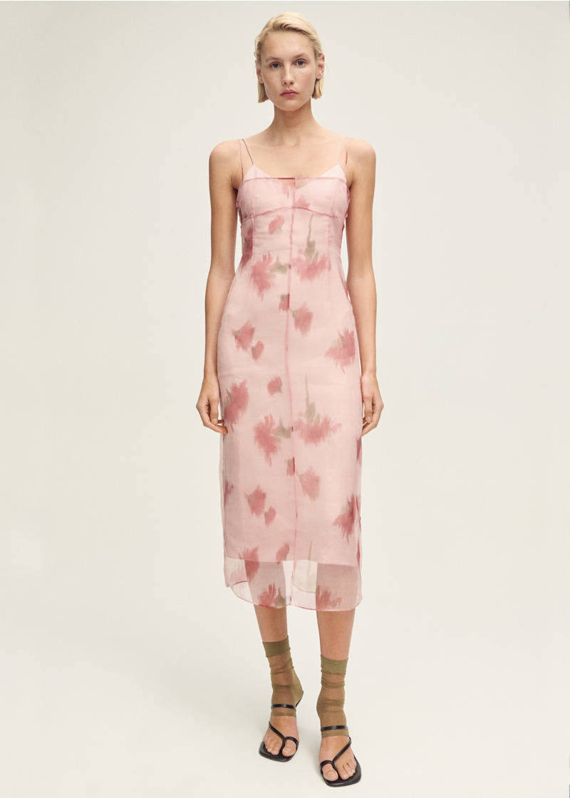 Floral-print combined dress - Pastel Pink