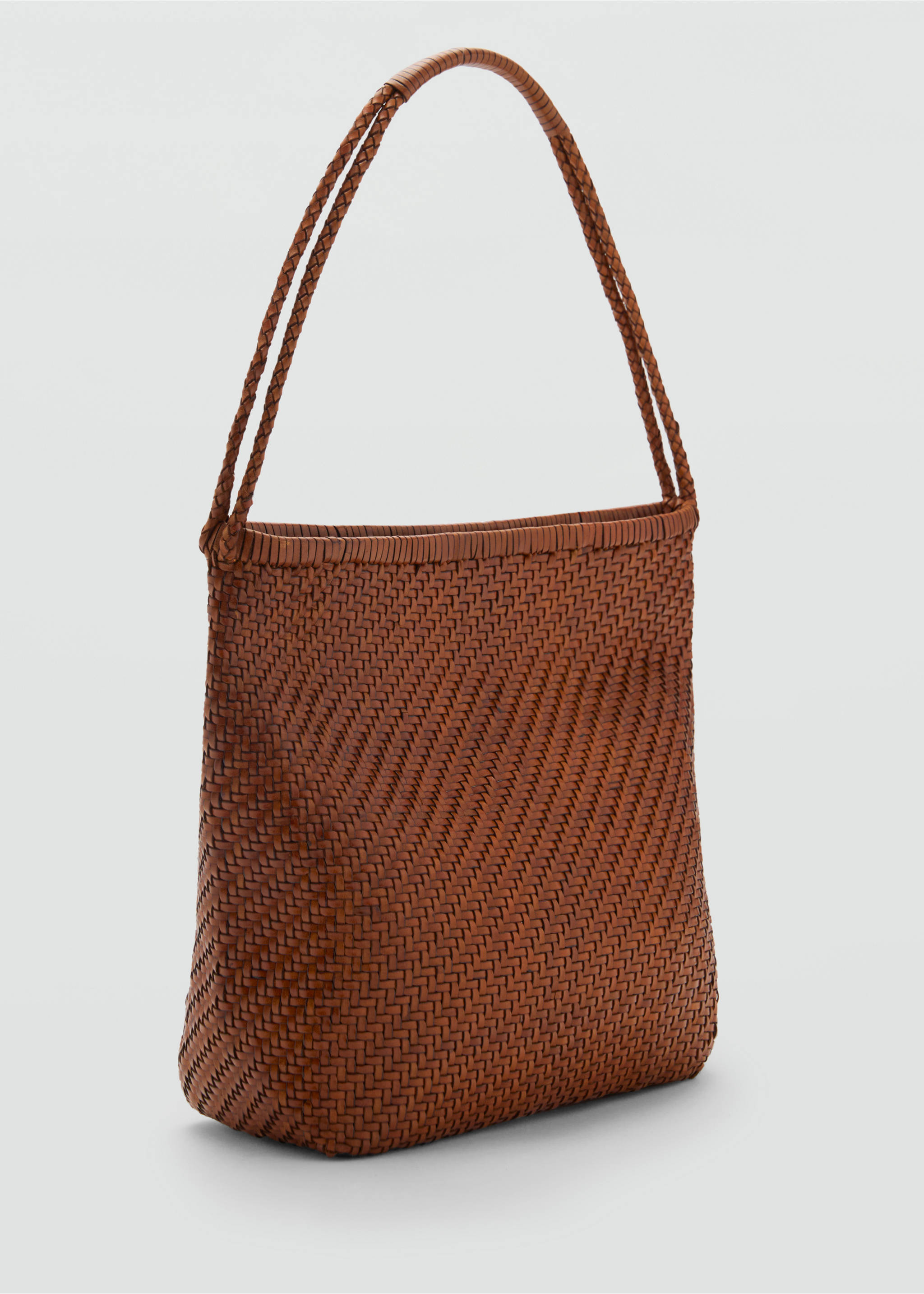 Medium braided leather shoulder bag - Medium plane, Leather. Ref: 87038641-00.