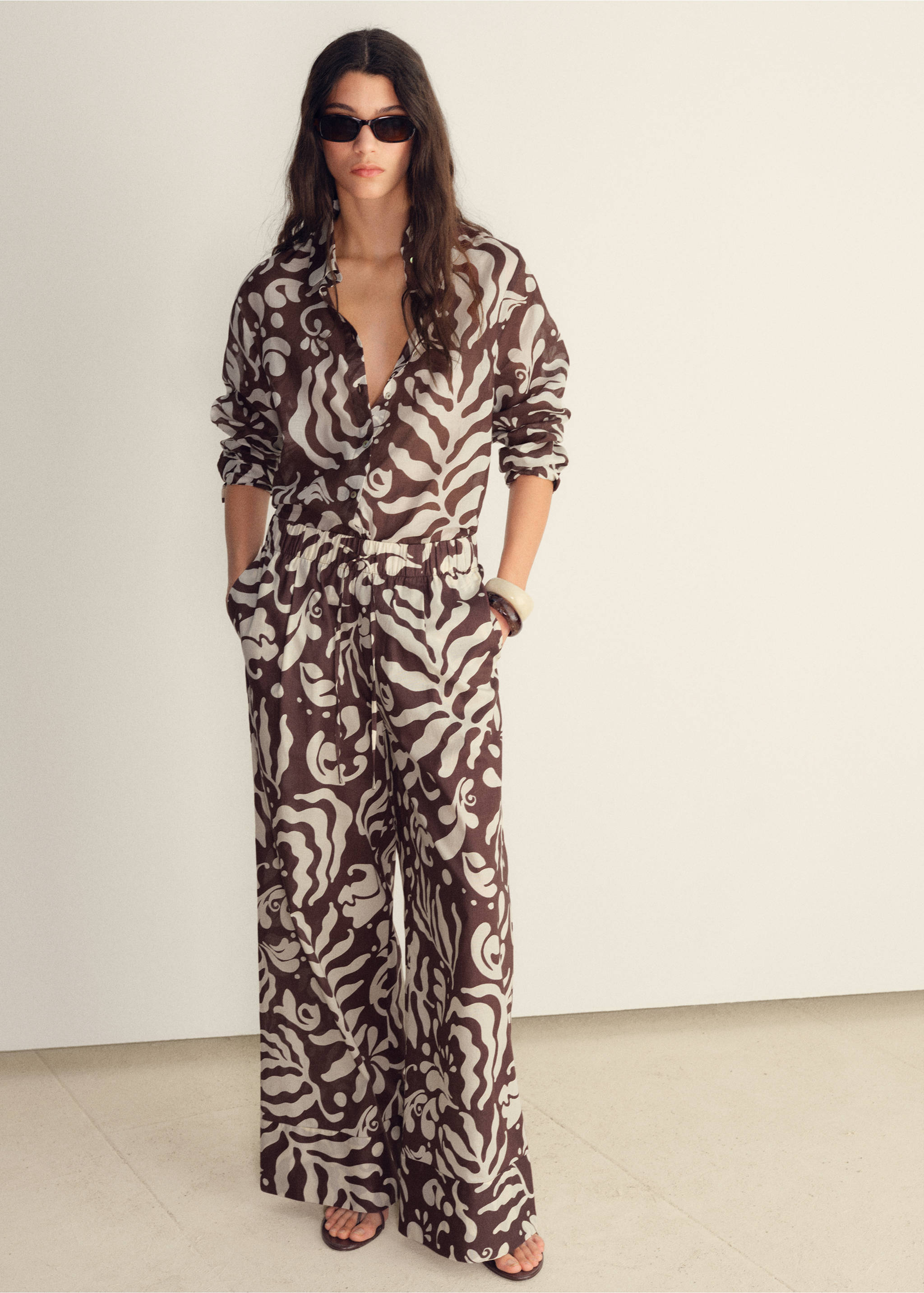 Printed cotton shirt - General plane, Brown. Ref: 87038644-00.