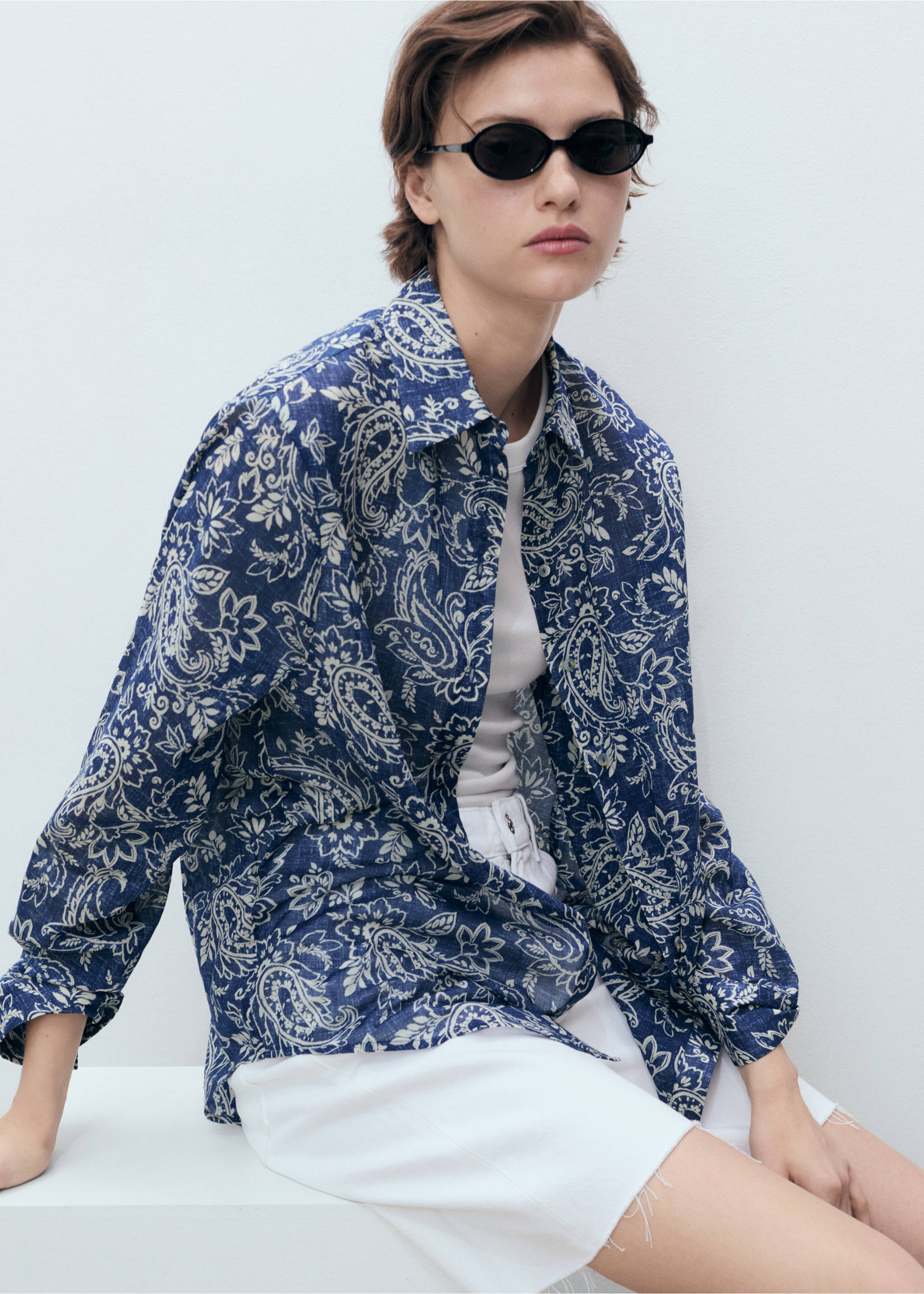 Printed cotton shirt - Details of the article 2, Blue. Ref: 87038644-00.