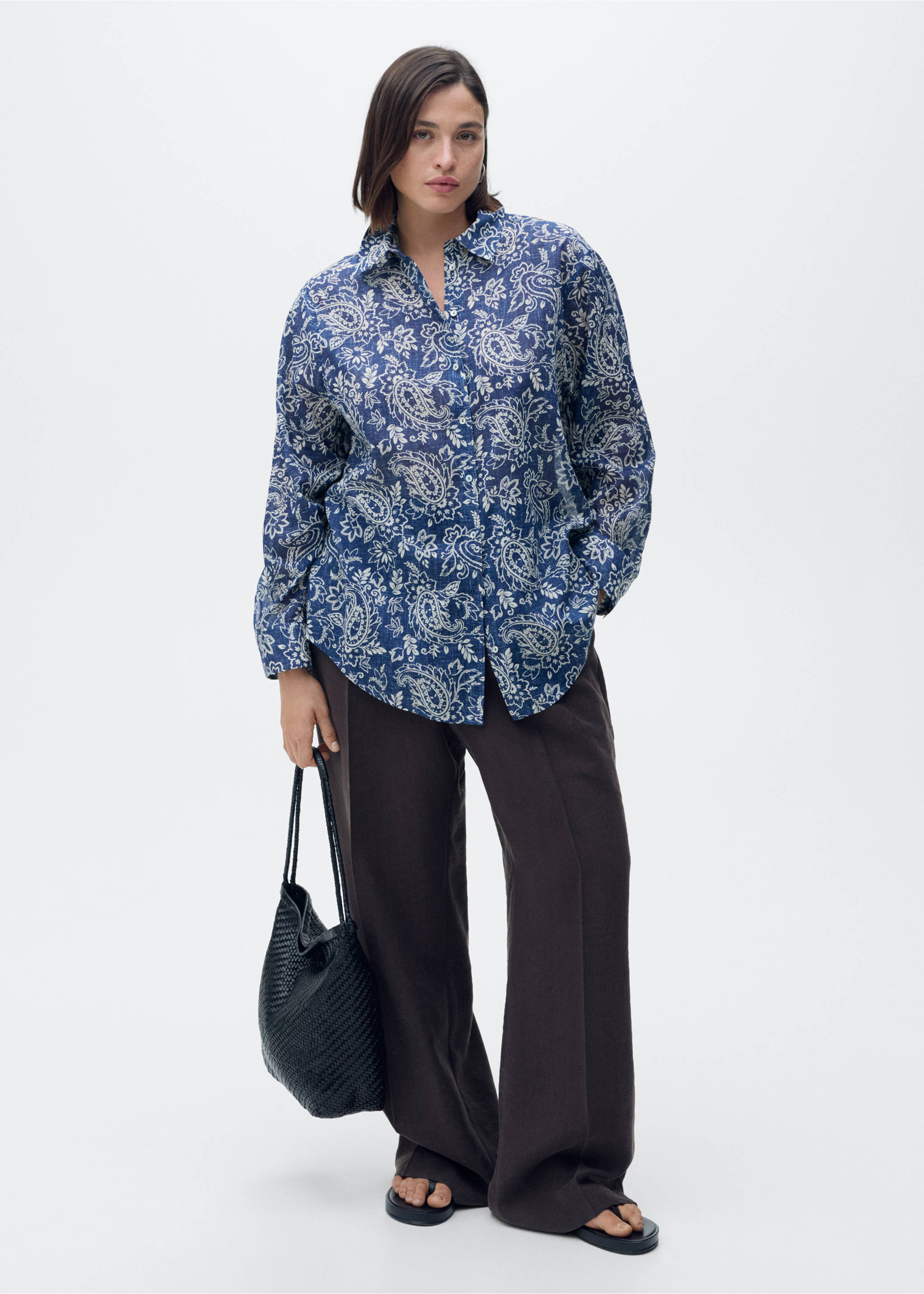 Printed cotton shirt - Details of the article 3, Blue. Ref: 87038644-00.
