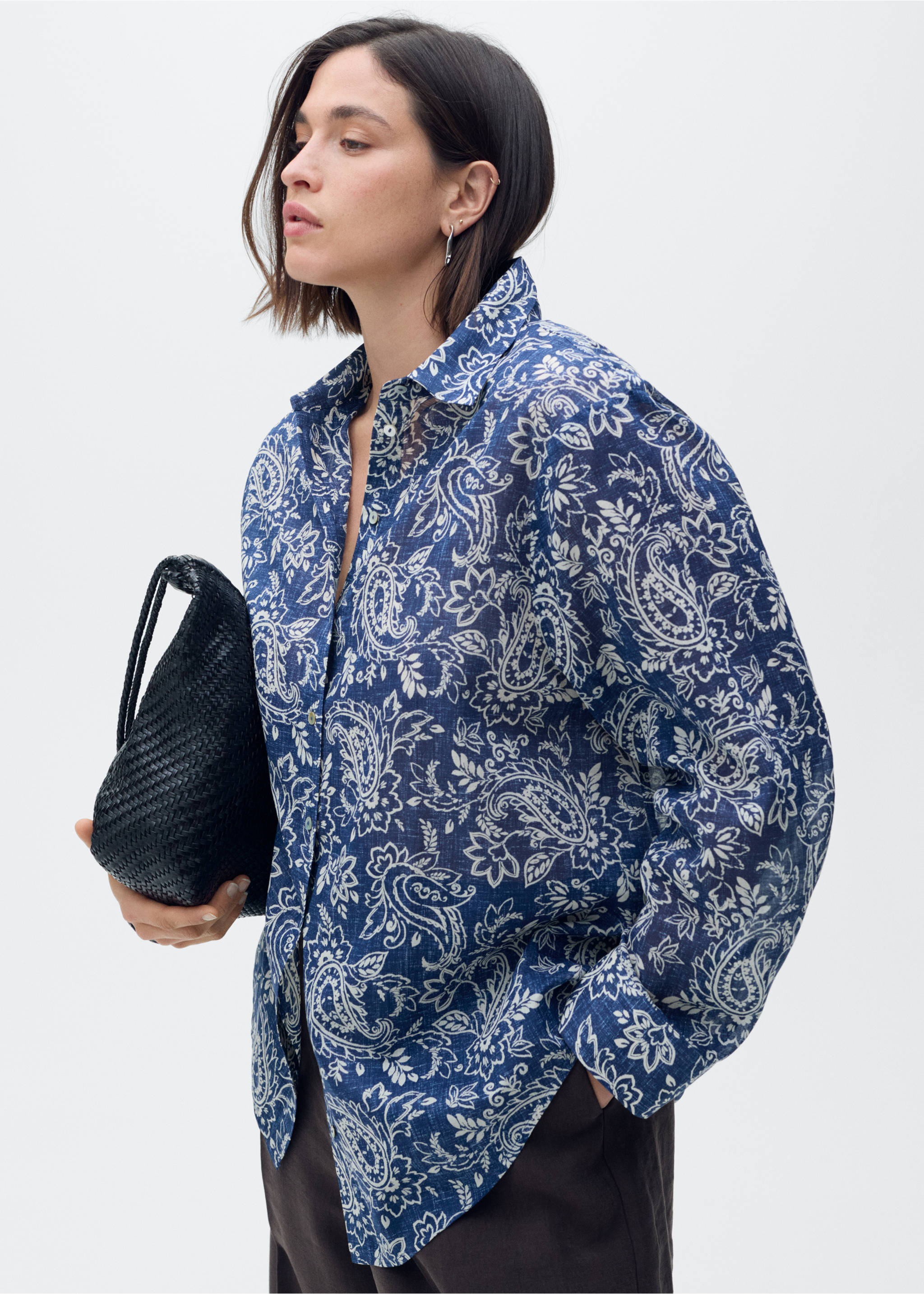 Printed cotton shirt - Details of the article 5, Blue. Ref: 87038644-00.