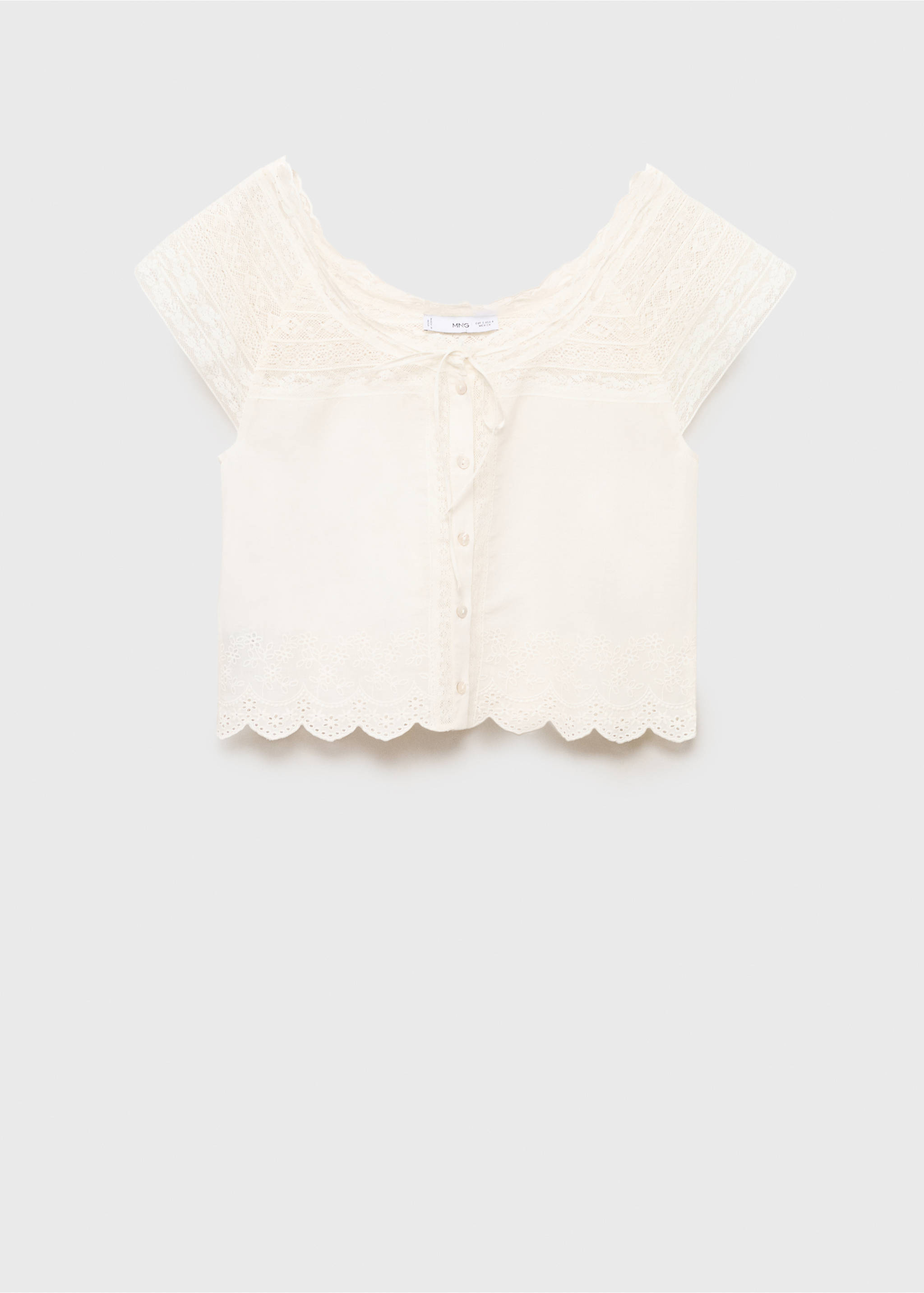 Cotton blouse with lace details - Article without model, Off White. Ref: 87038646-00.