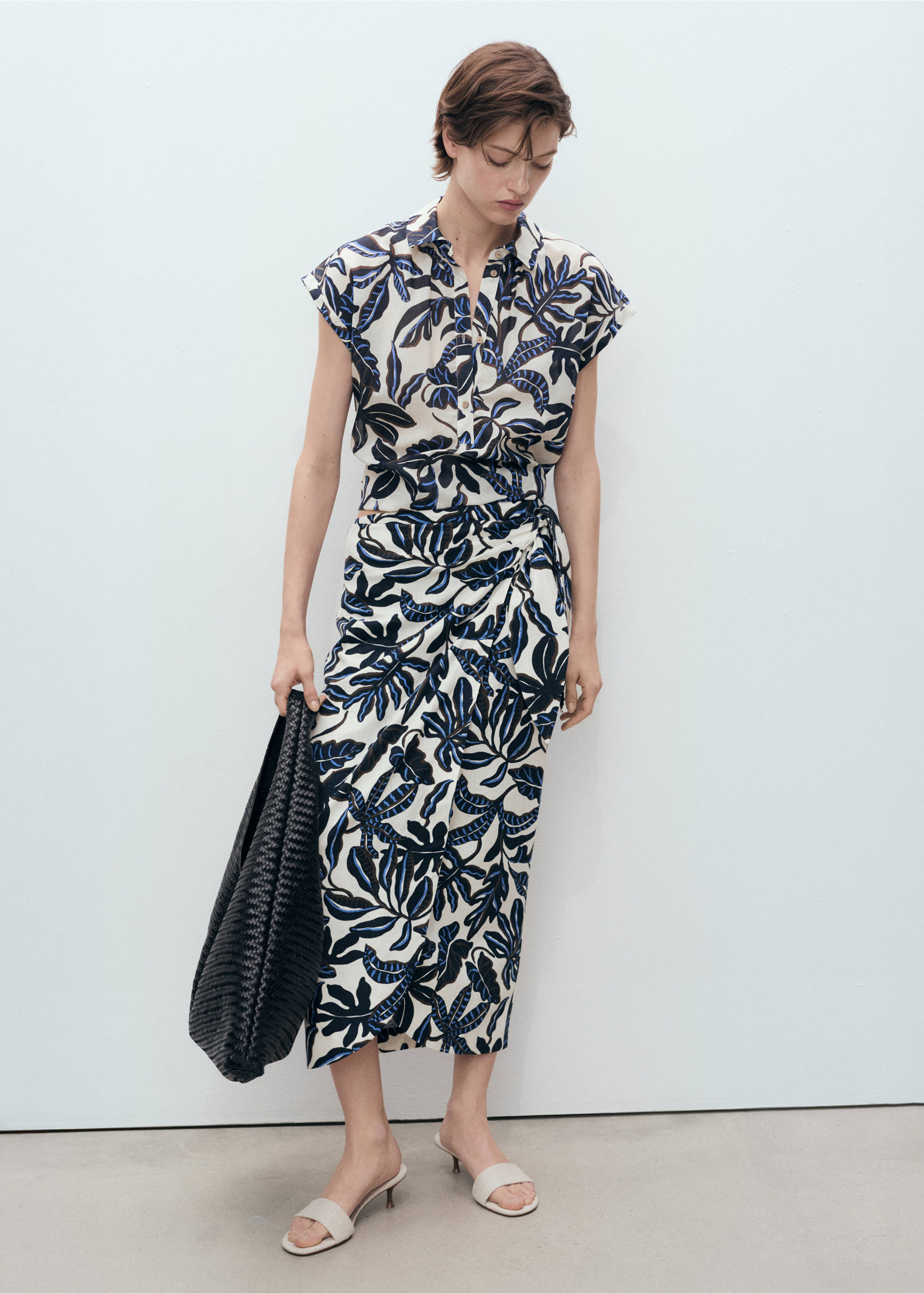 Printed cotton shirt with short sleeves - General plane, Ecru. Ref: 87038647-00.