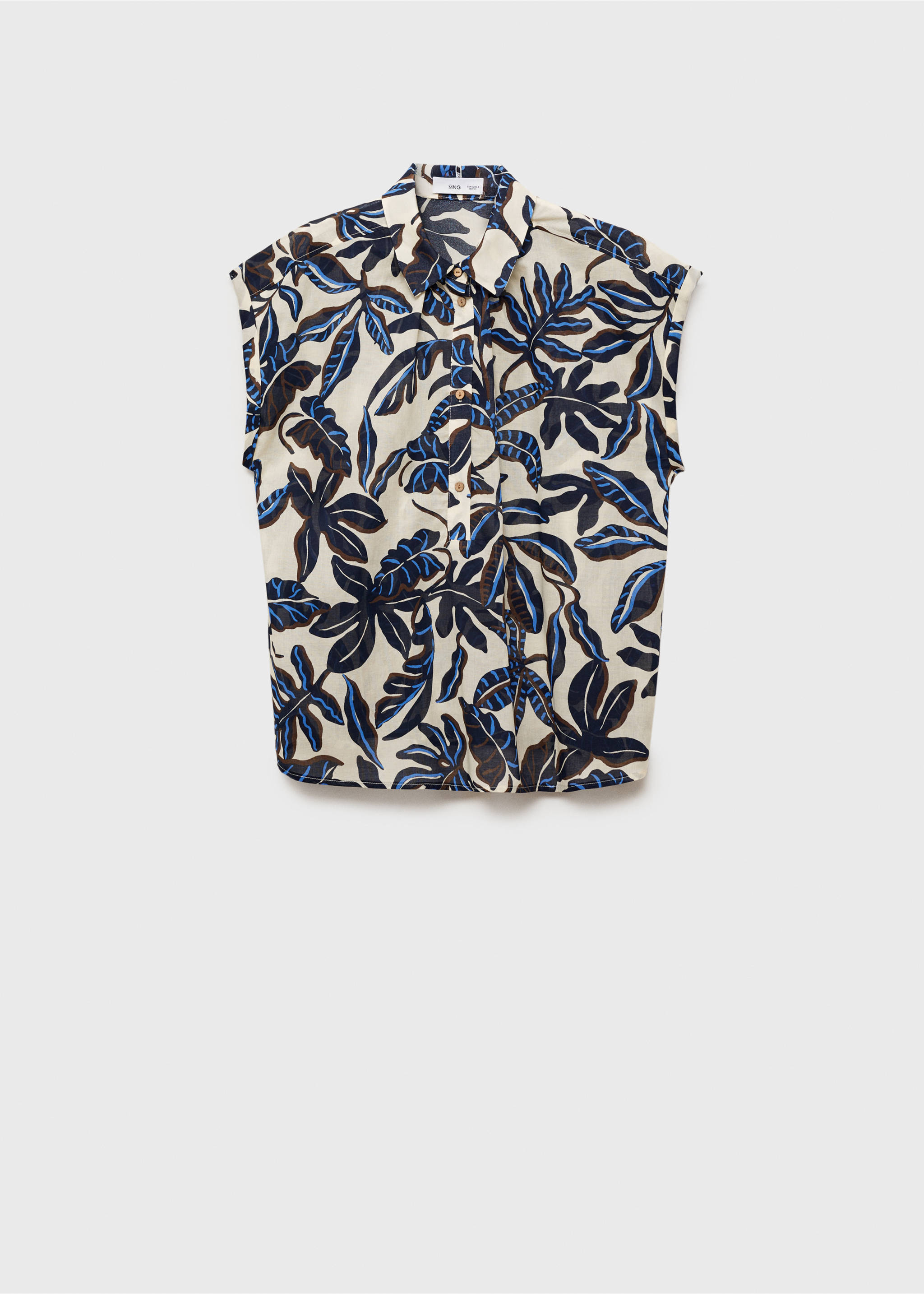 Printed cotton shirt with short sleeves - Article without model, Ecru. Ref: 87038647-00.