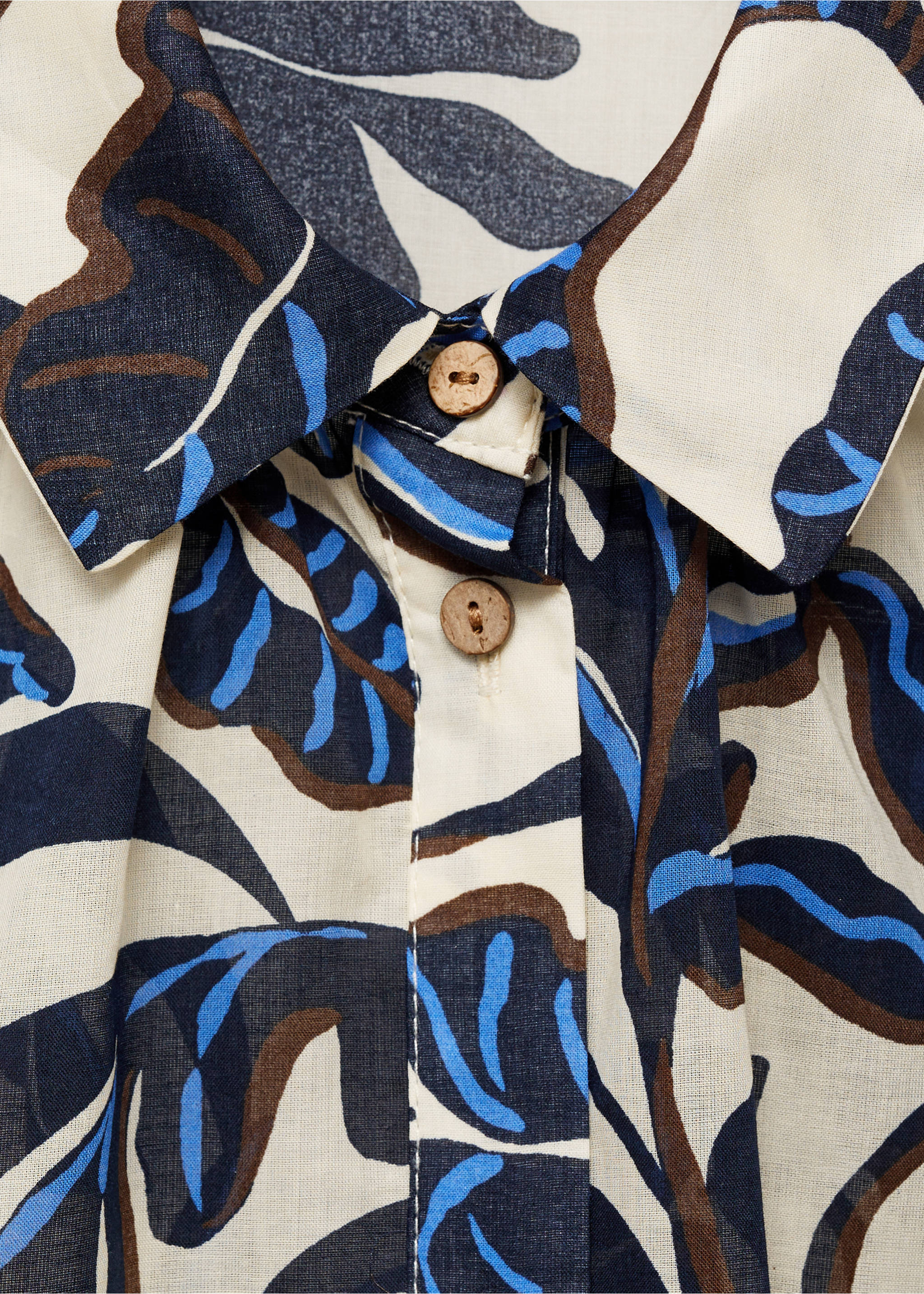 Printed cotton shirt with short sleeves - Details of the article 8, Ecru. Ref: 87038647-00.