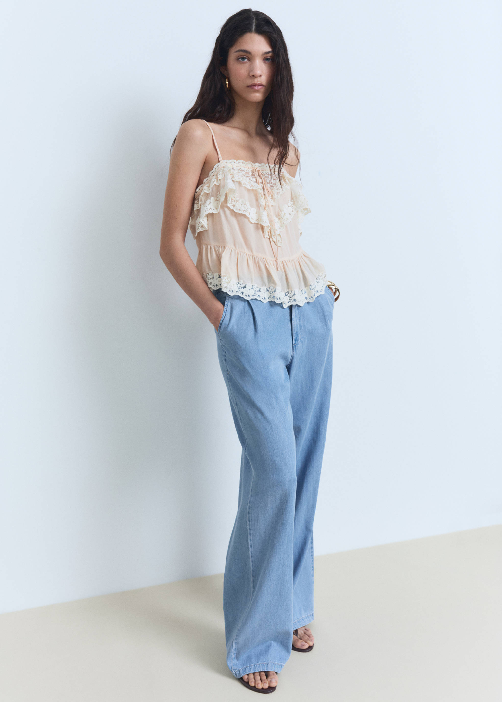 Wide leg lyocell pants with pleats - General plane